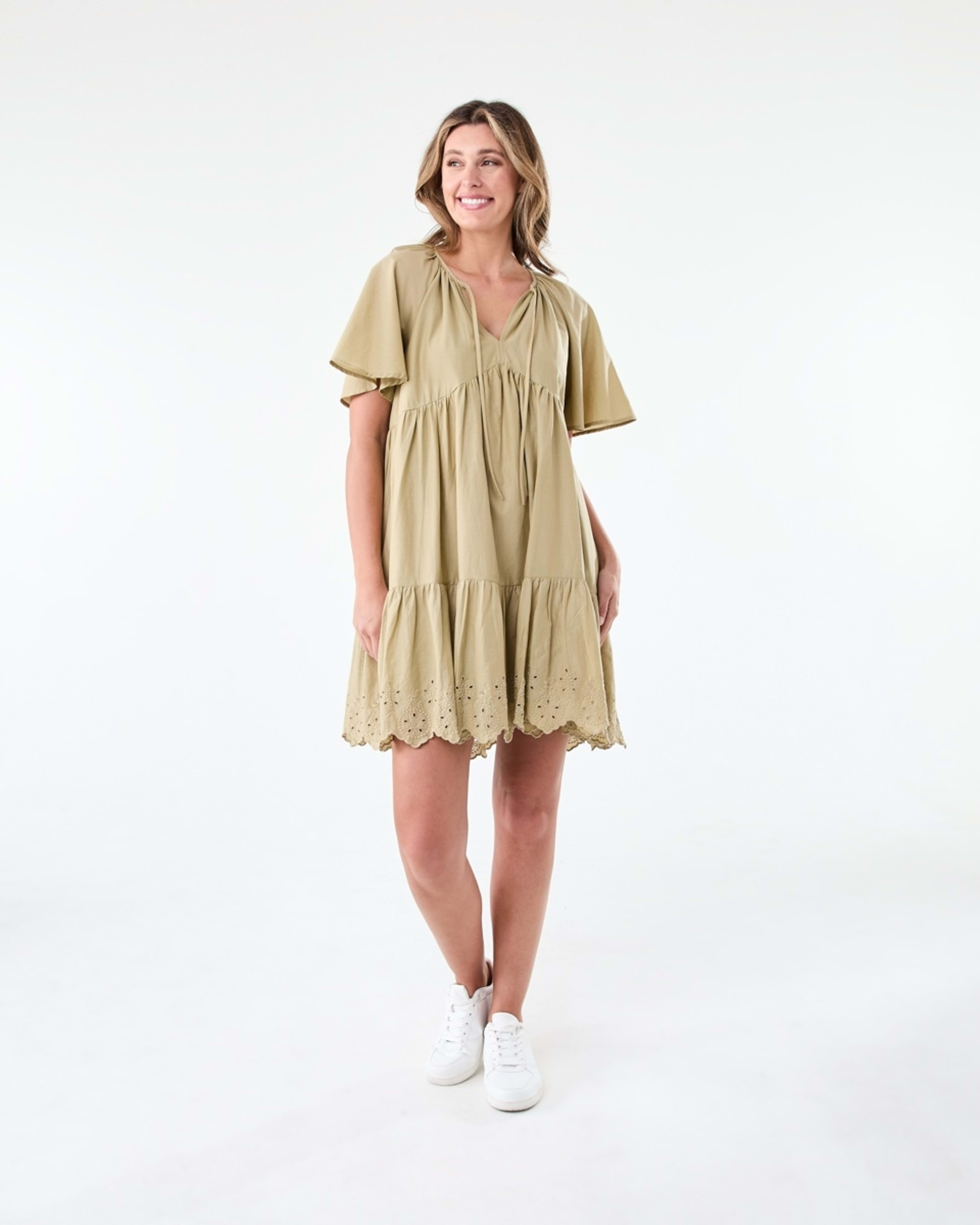 7 Short Flutter Sleeve Broderie Mini Dress Urban Grn, 7 of 7