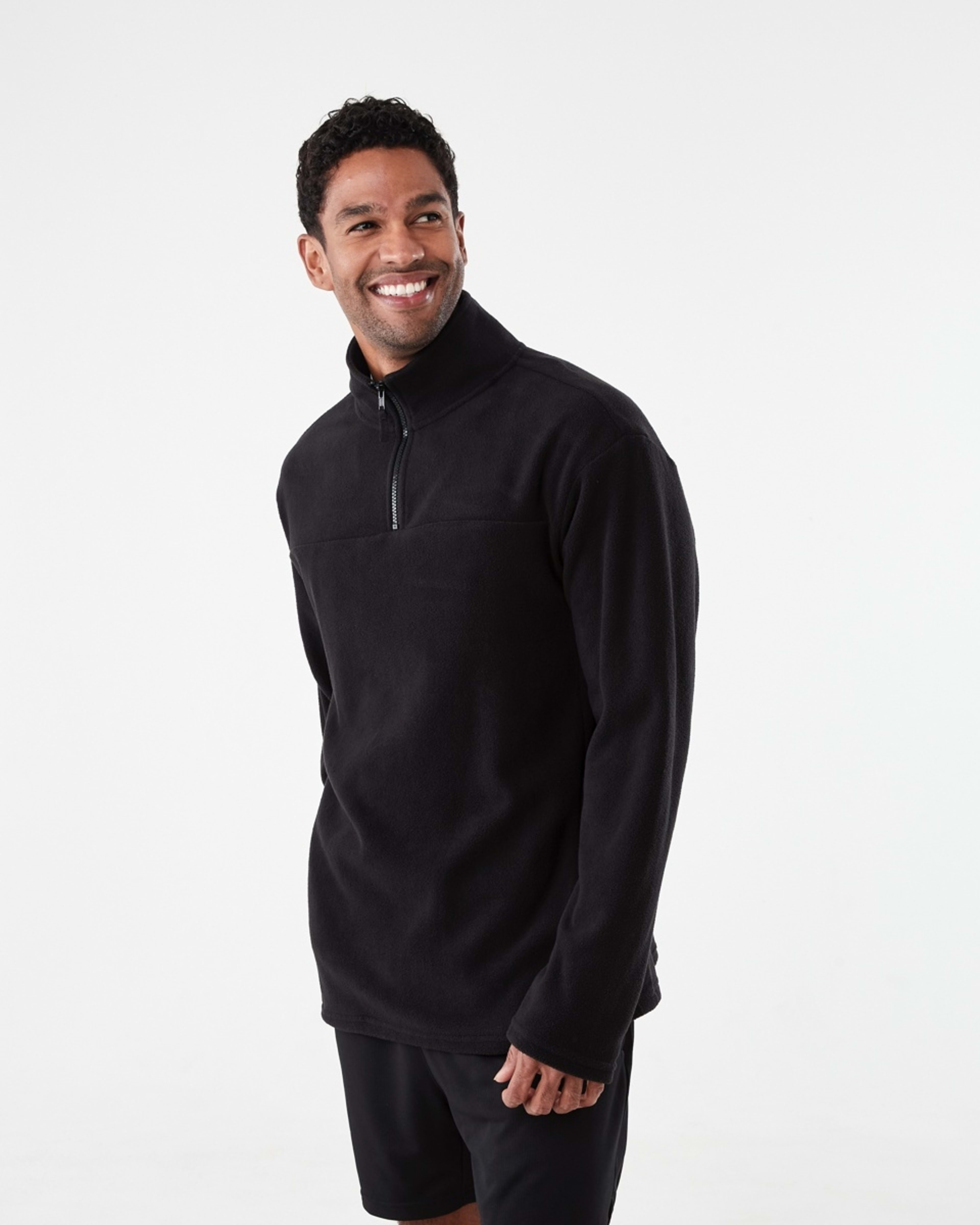 2 Active Mens Polar Fleece Quarter Zip Long Sleeve Black W25, 2 of 6