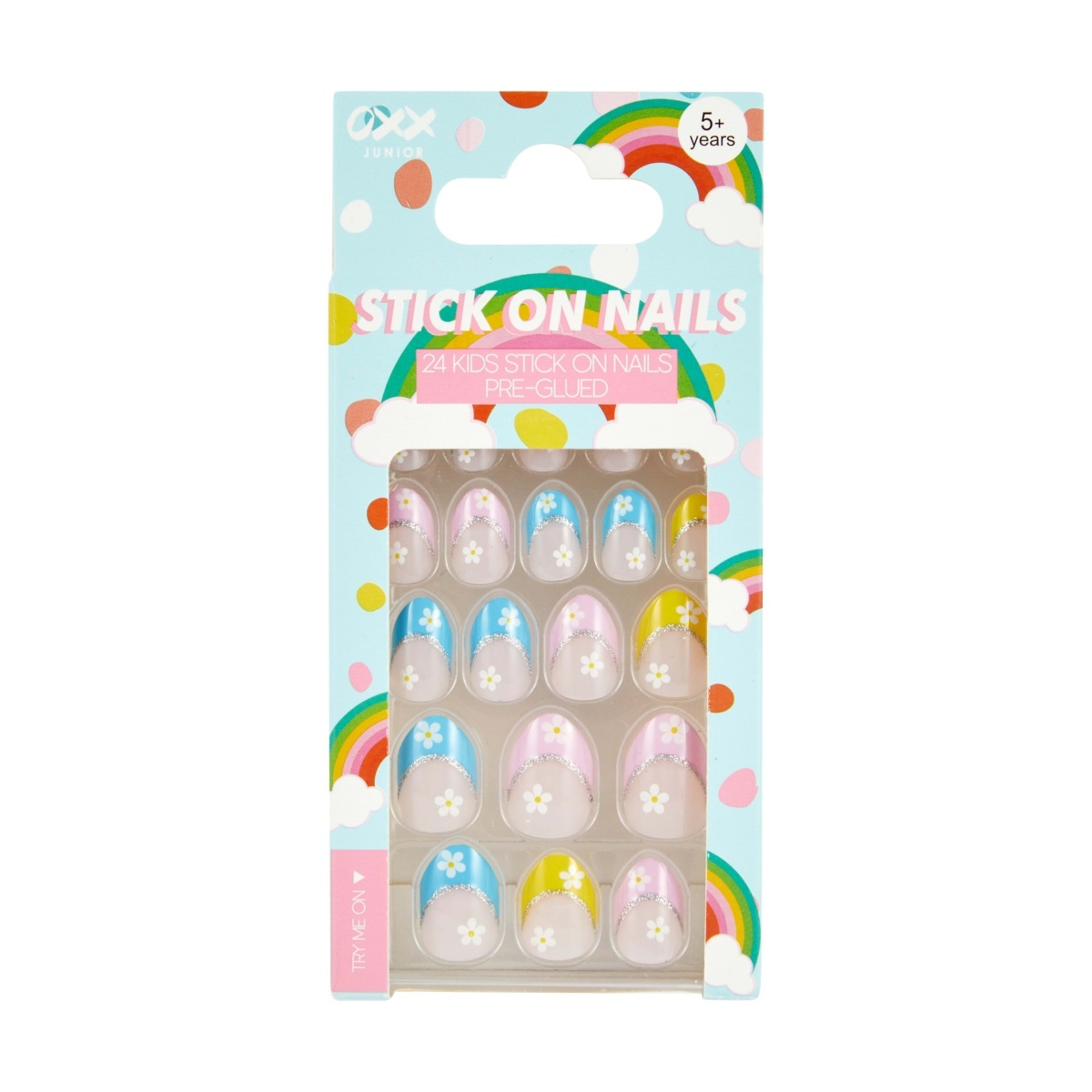 1 OXX Junior 24 Pack Kids Pre-Glued Stick-On Nails - Flowers