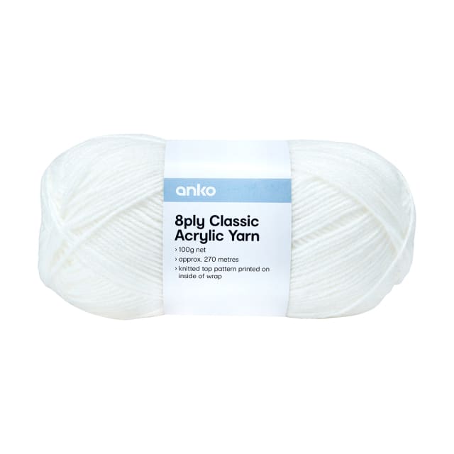 8 Ply Classic Acrylic Yarn White Kmart
