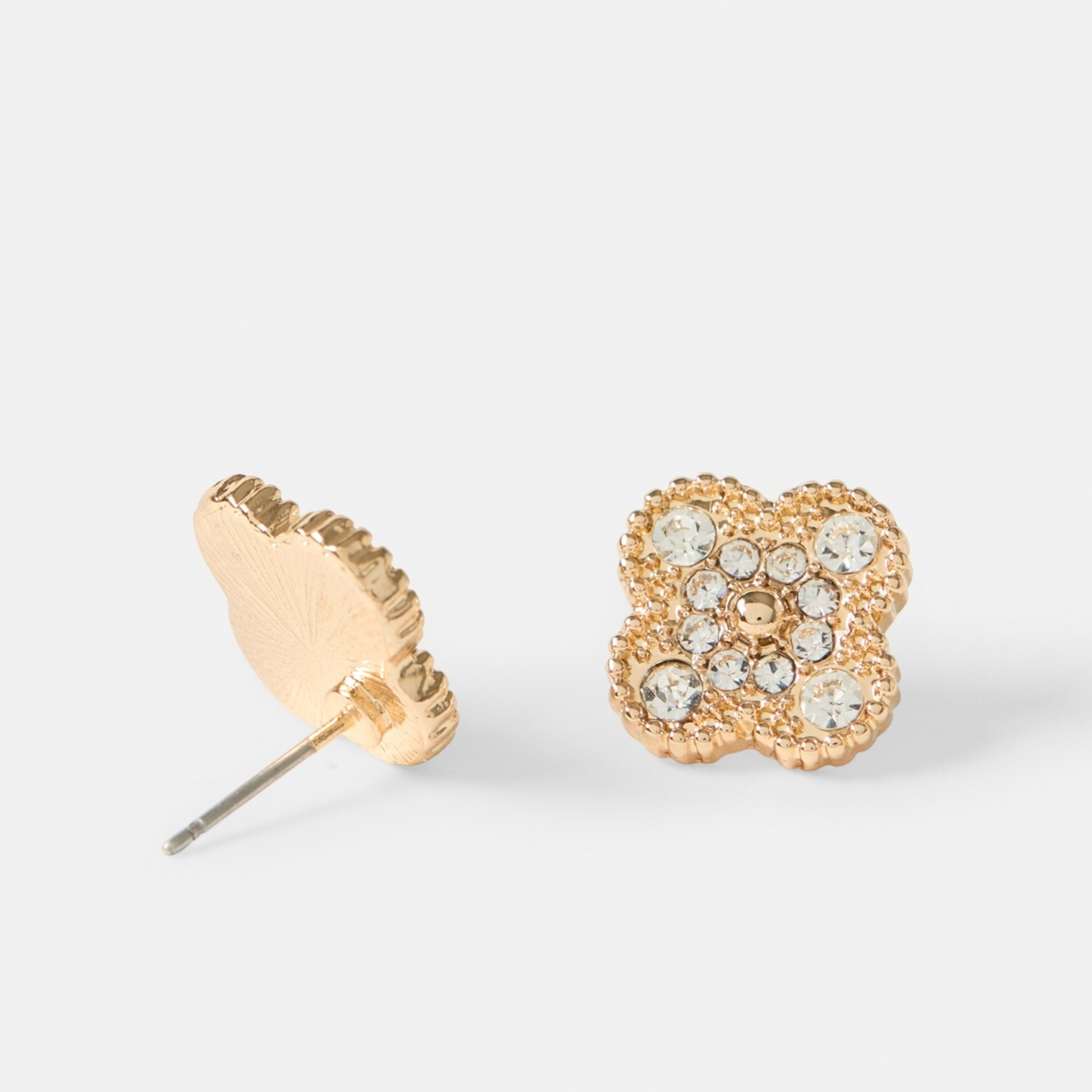 3 Sparkly Clover Stud Earrings - Gold Tone, 3 of 5