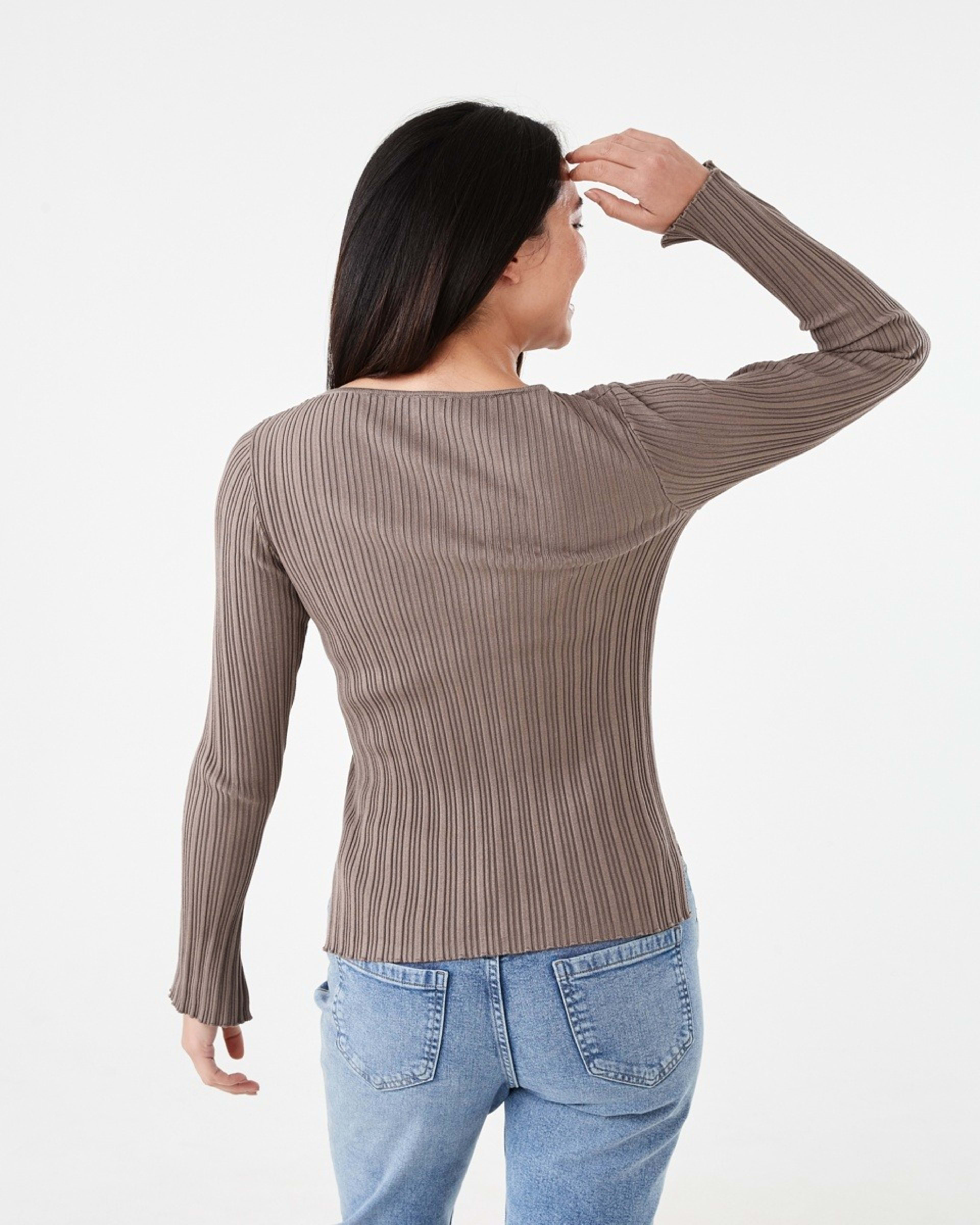 3 Long Sleeve Rib Boat Neck Top Taupe Brn, 3 of 6