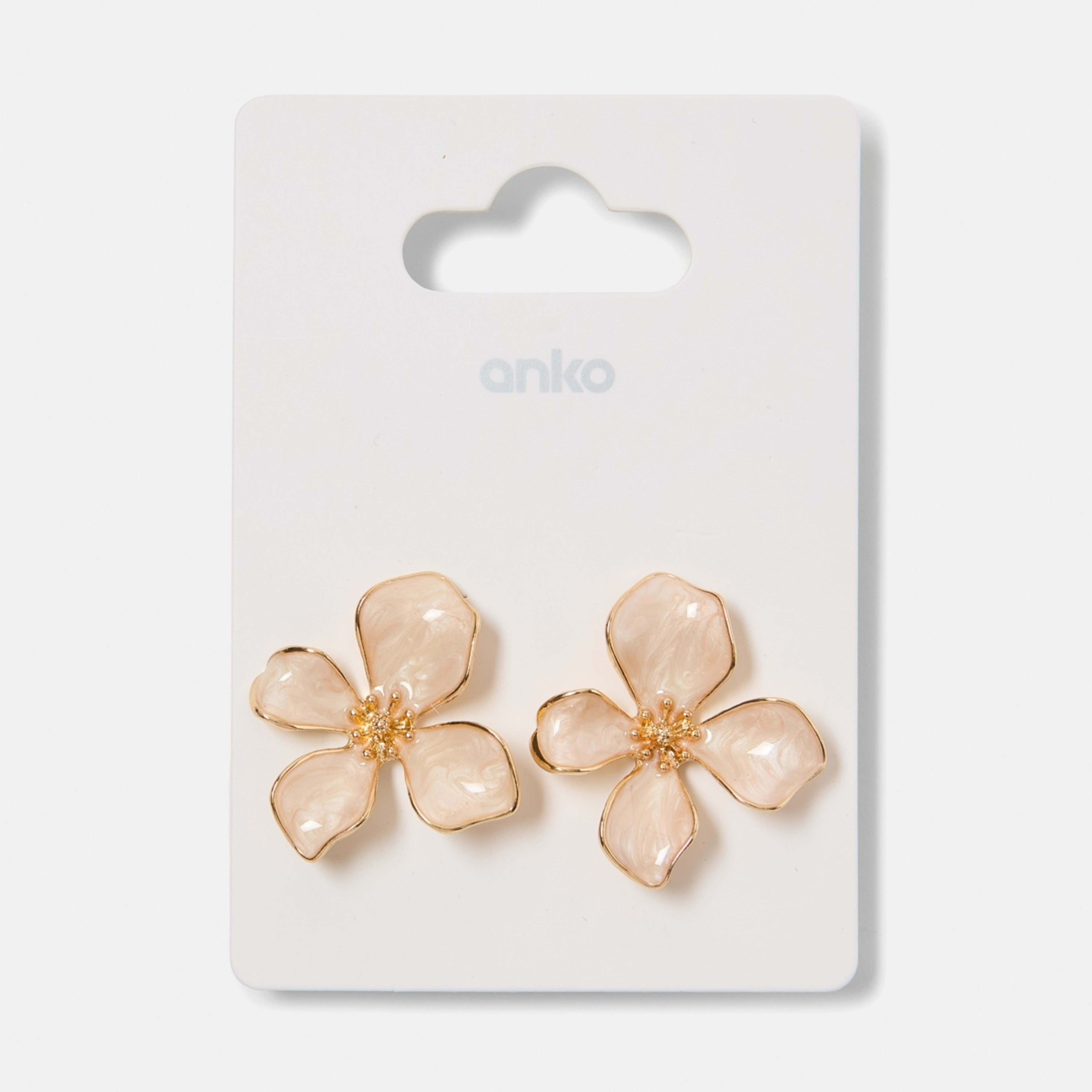 4 Flower Stud Earrings - Gold Tone, 4 of 4