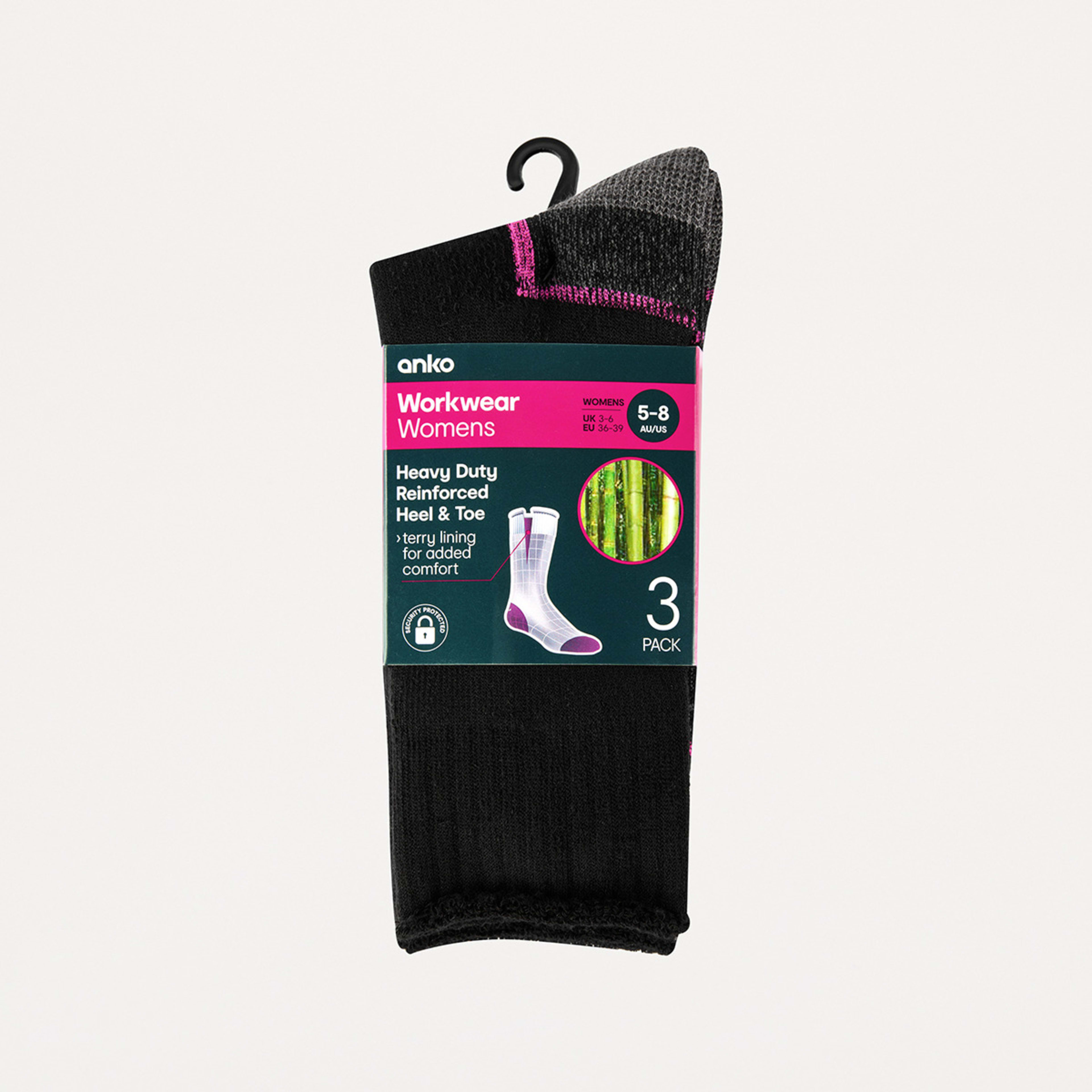 3 3 Pack Workwear Bamboo Crew Socks Black, 3 of 3