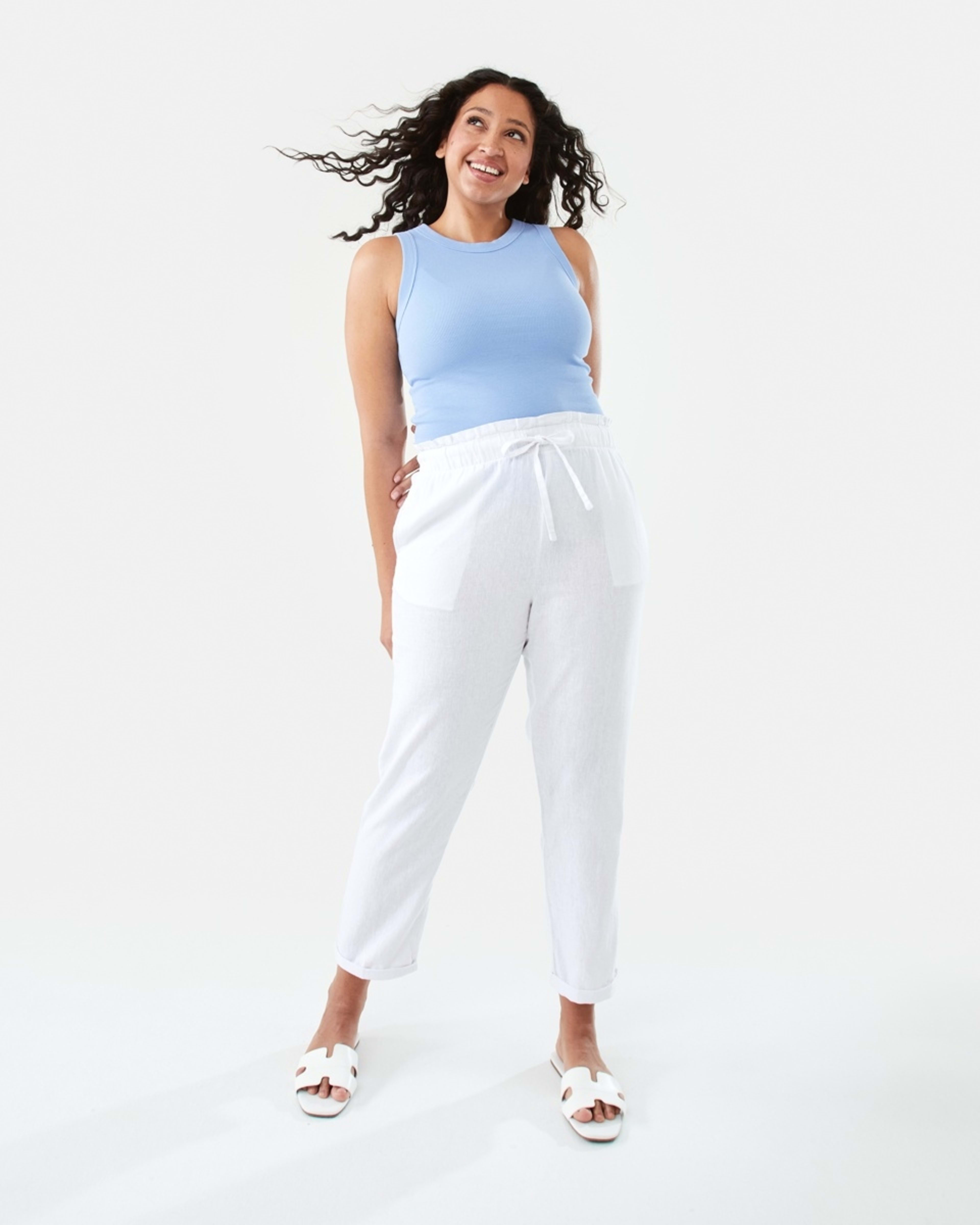 2 Drawstring Linen Blend Pants White, 2 of 9