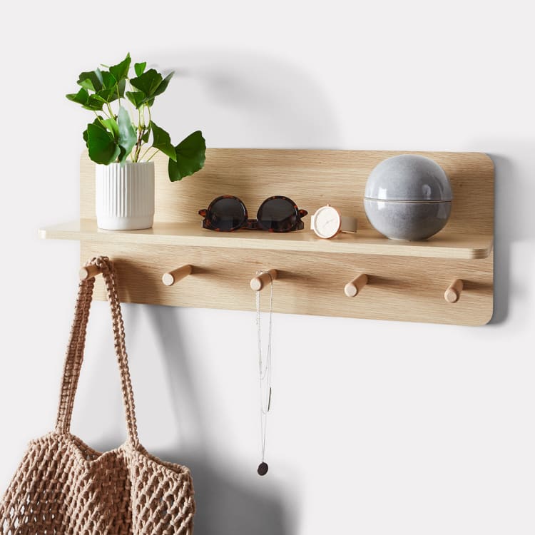 Oak Look Shelf with Hooks Kmart
