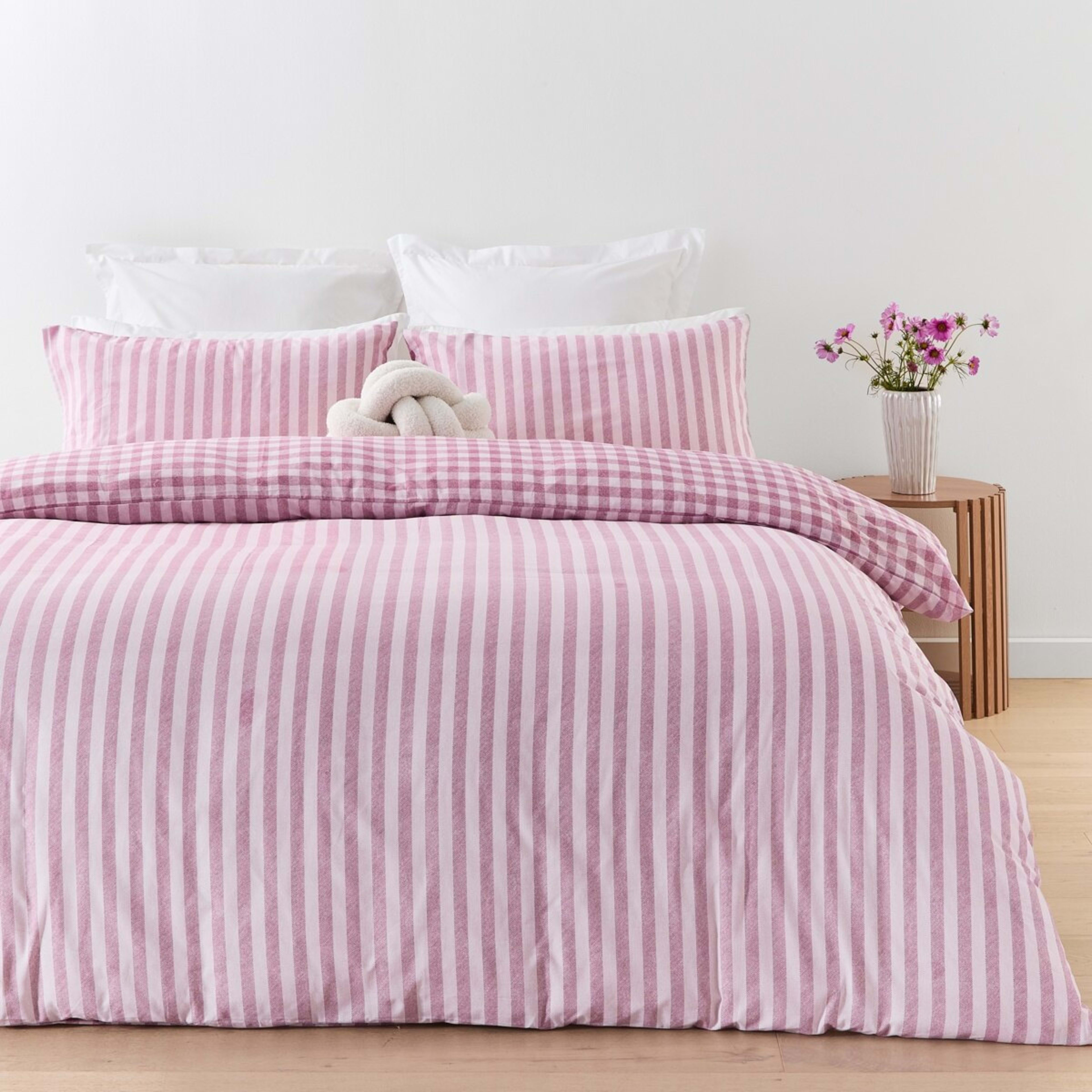 2 Gingham Cotton Rich Reversible Quilt Cover Set - King Bed, Berry, 2 of 7