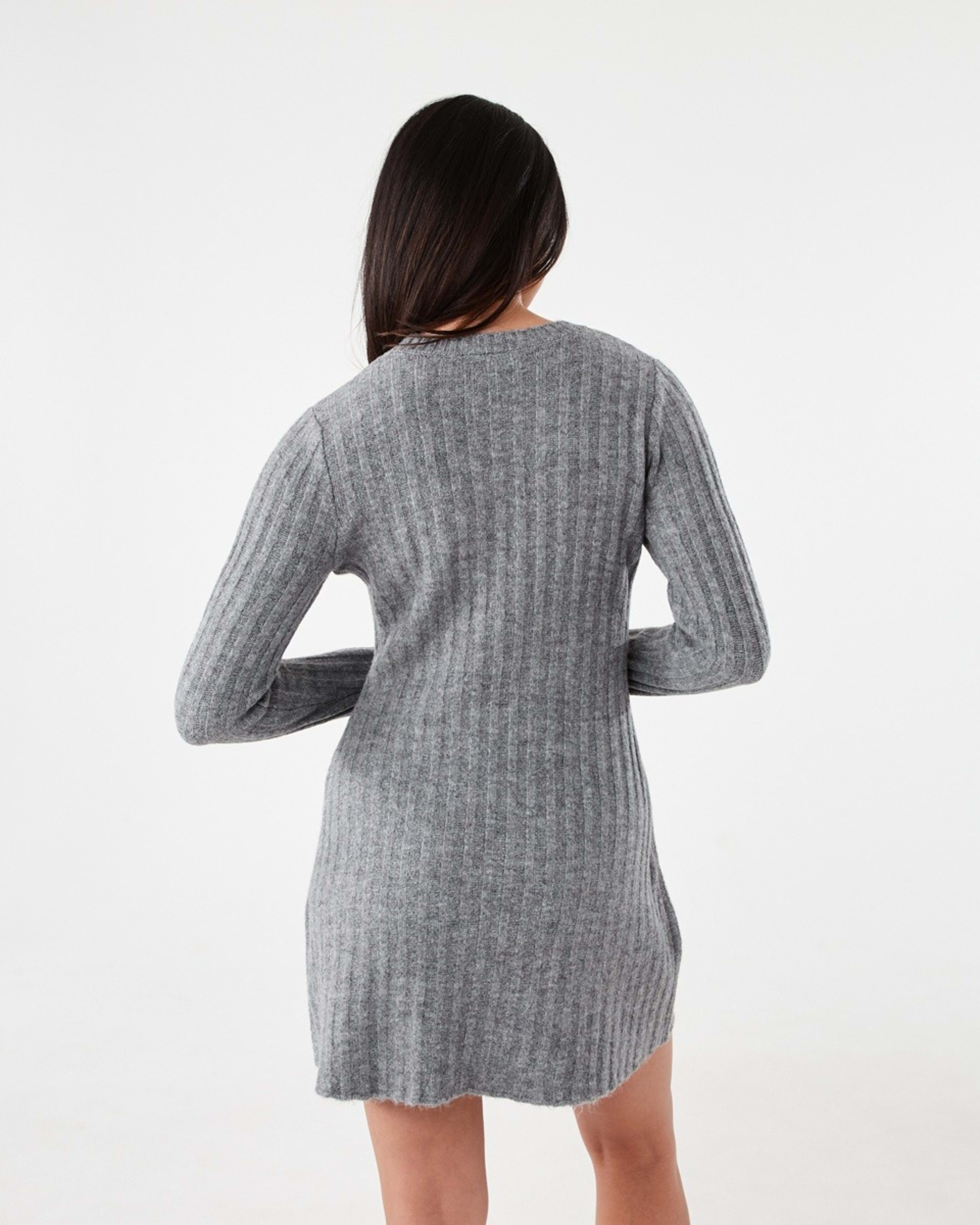 3 Long Sleeve Rib True Knit Skater Mini Dress Grey Marle, 3 of 7