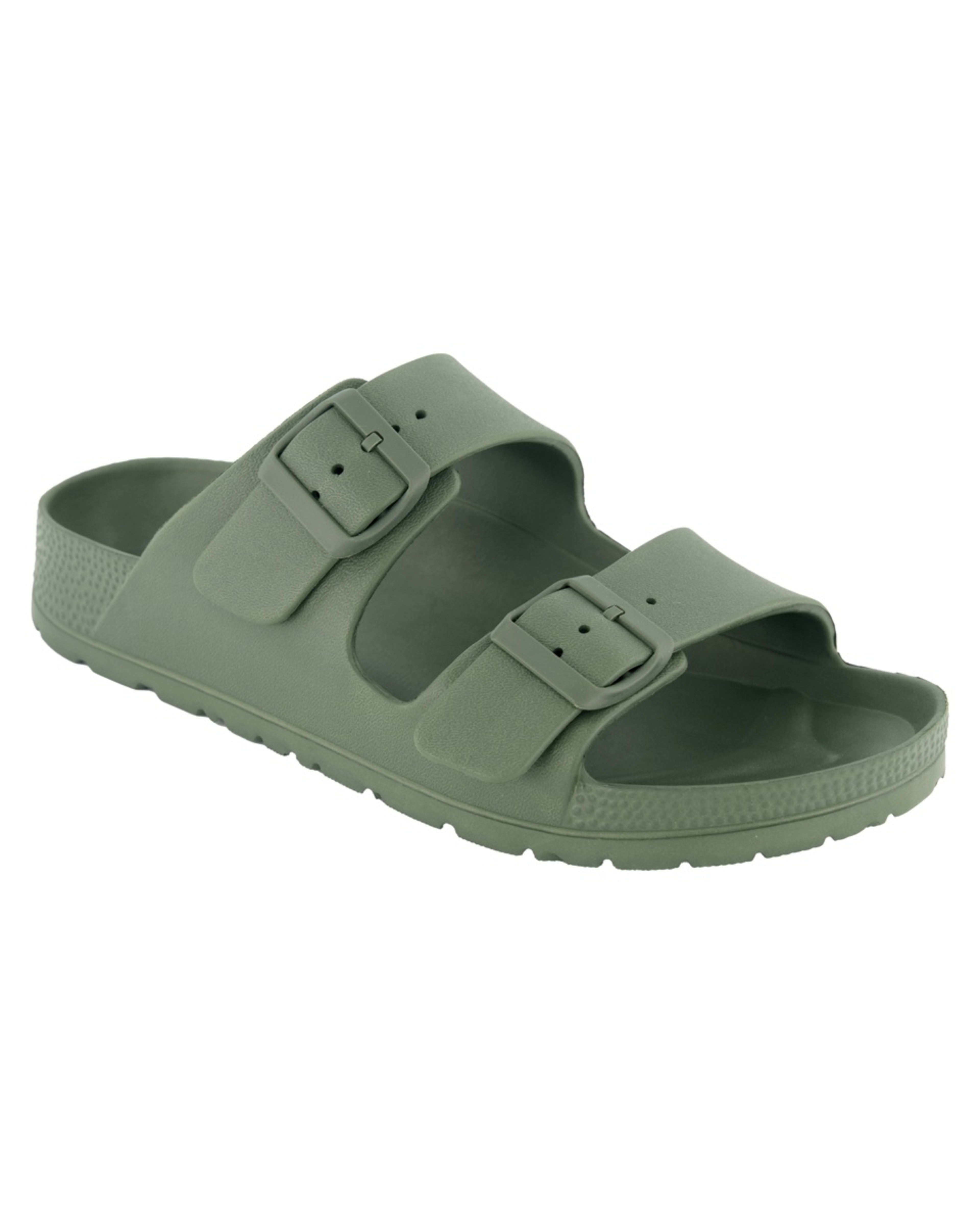 1 Double Buckle Slides Grn Khaki