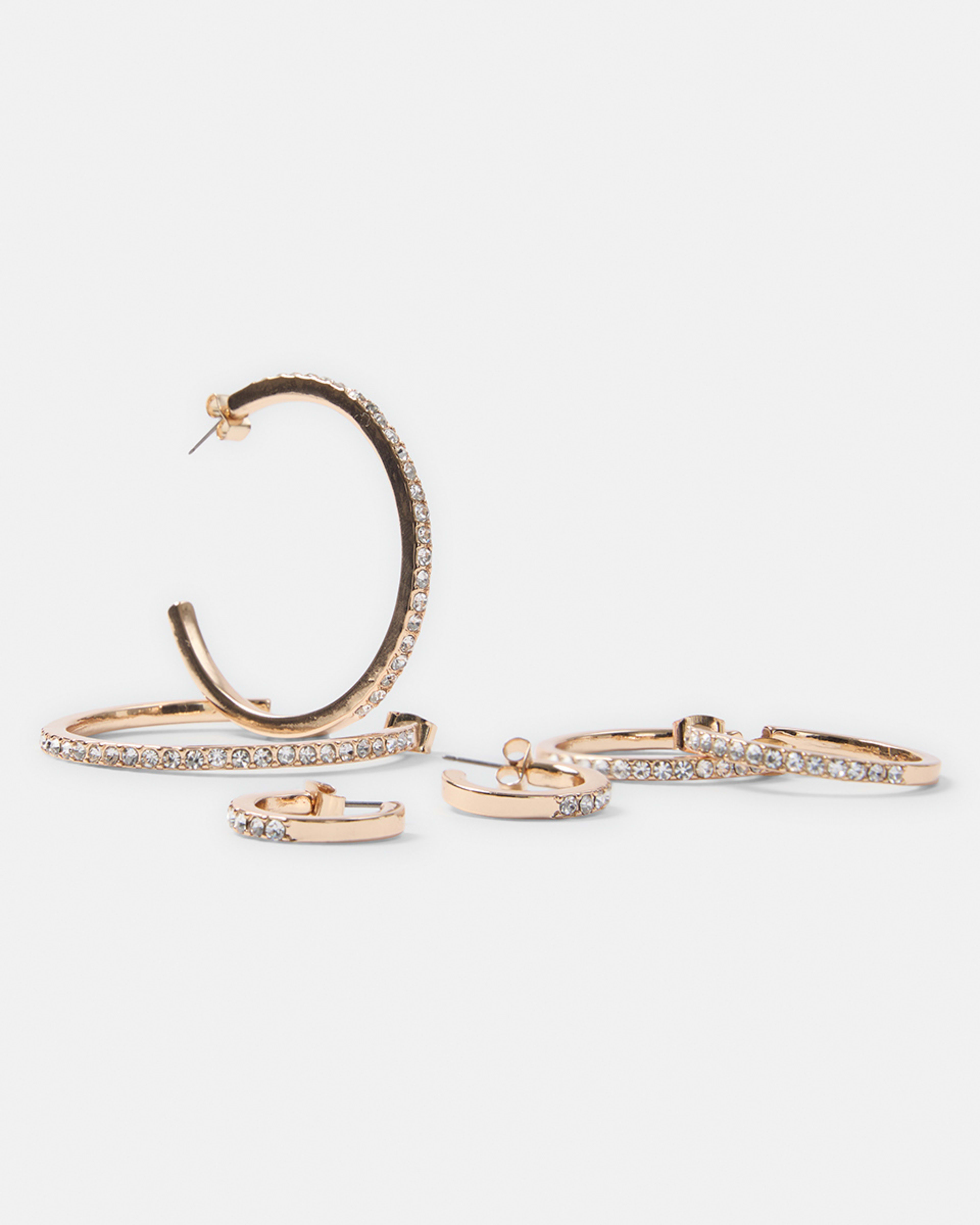 2 3 Pack Diamante Hoop Earrings - Silver Tone Gold, 2 of 5