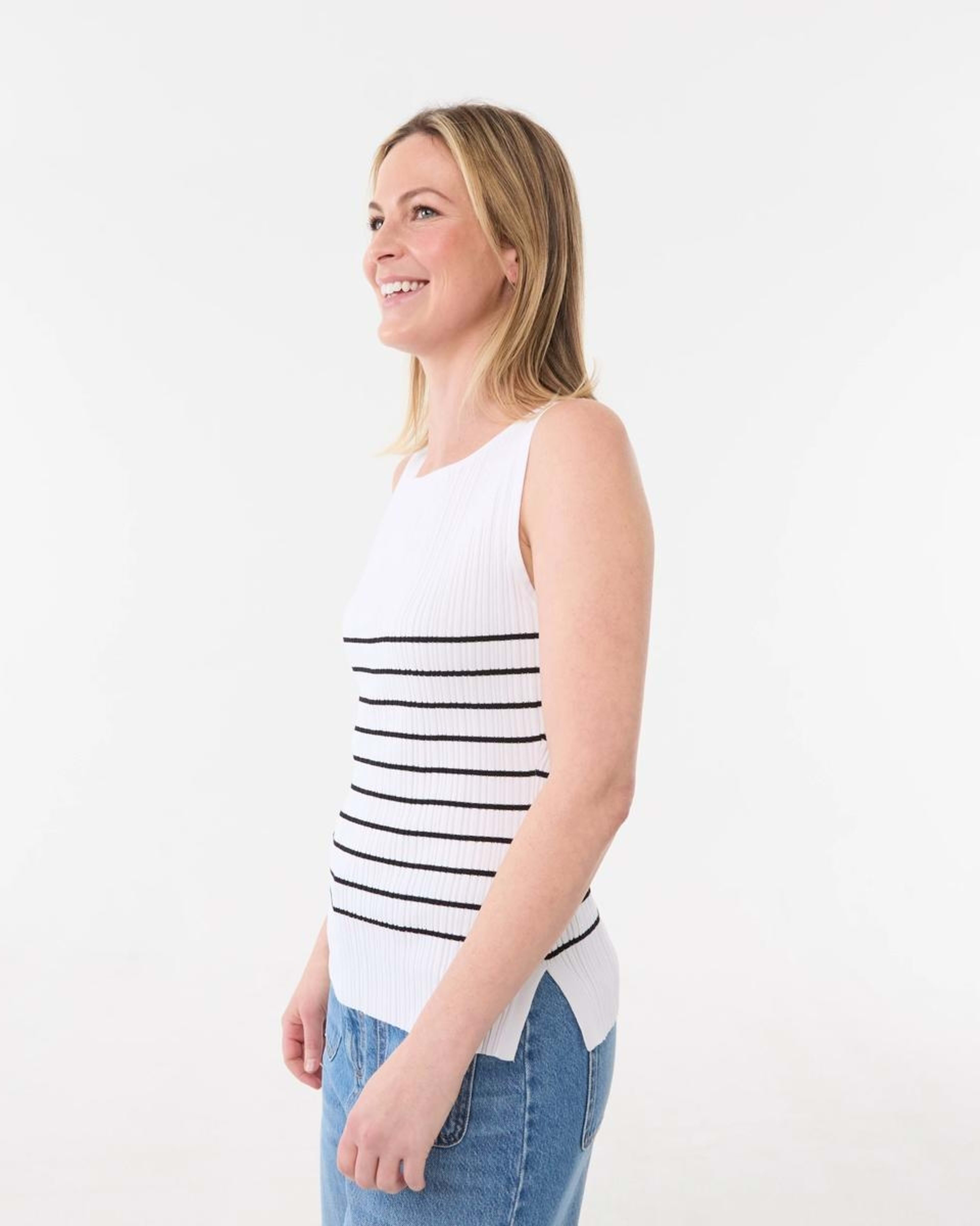 2 Sleeveless Variegated Rib Tank BELLA STRIPE ECRU, 2 of 6