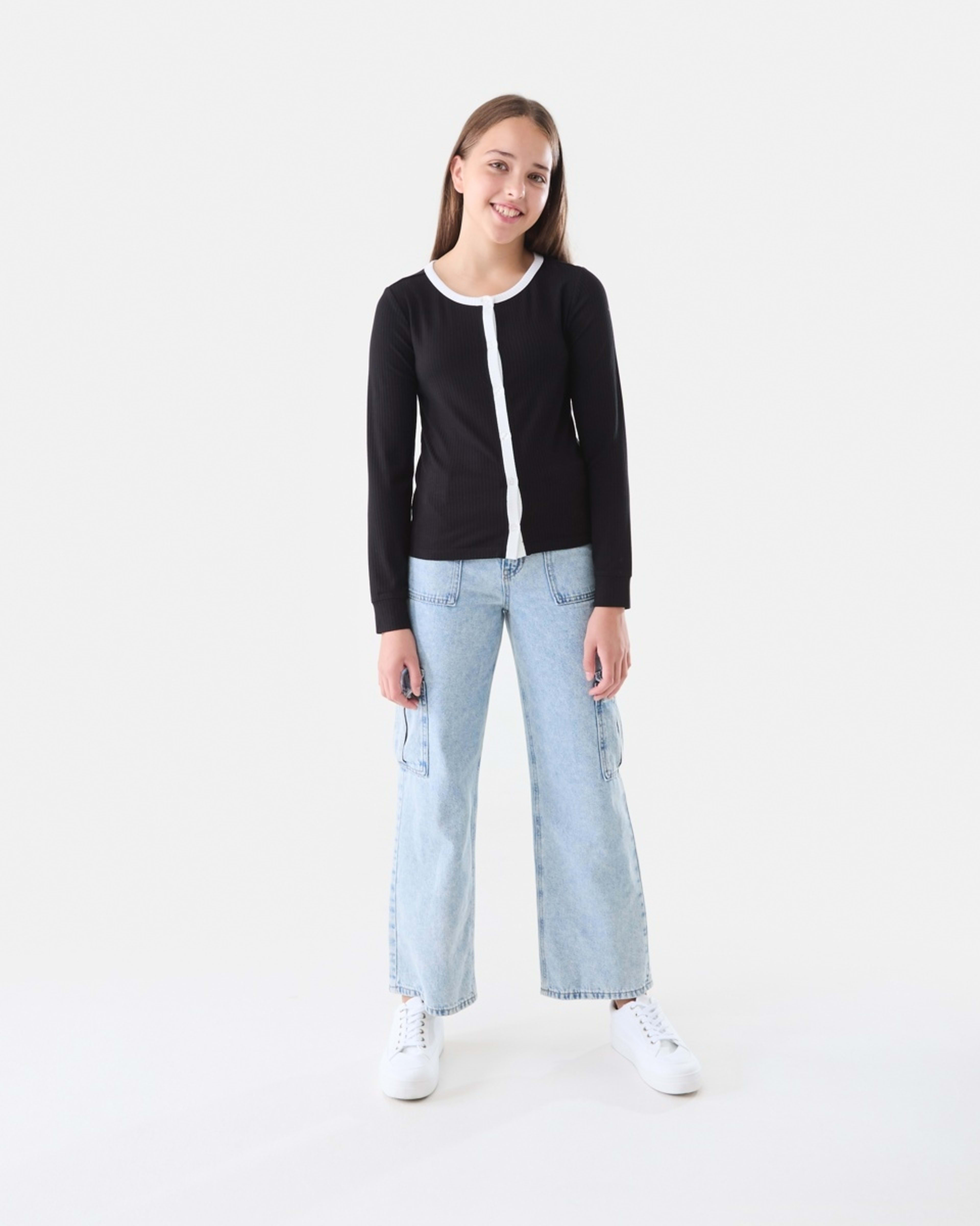 5 Button Through Rib Cardigan Black, 5 of 6