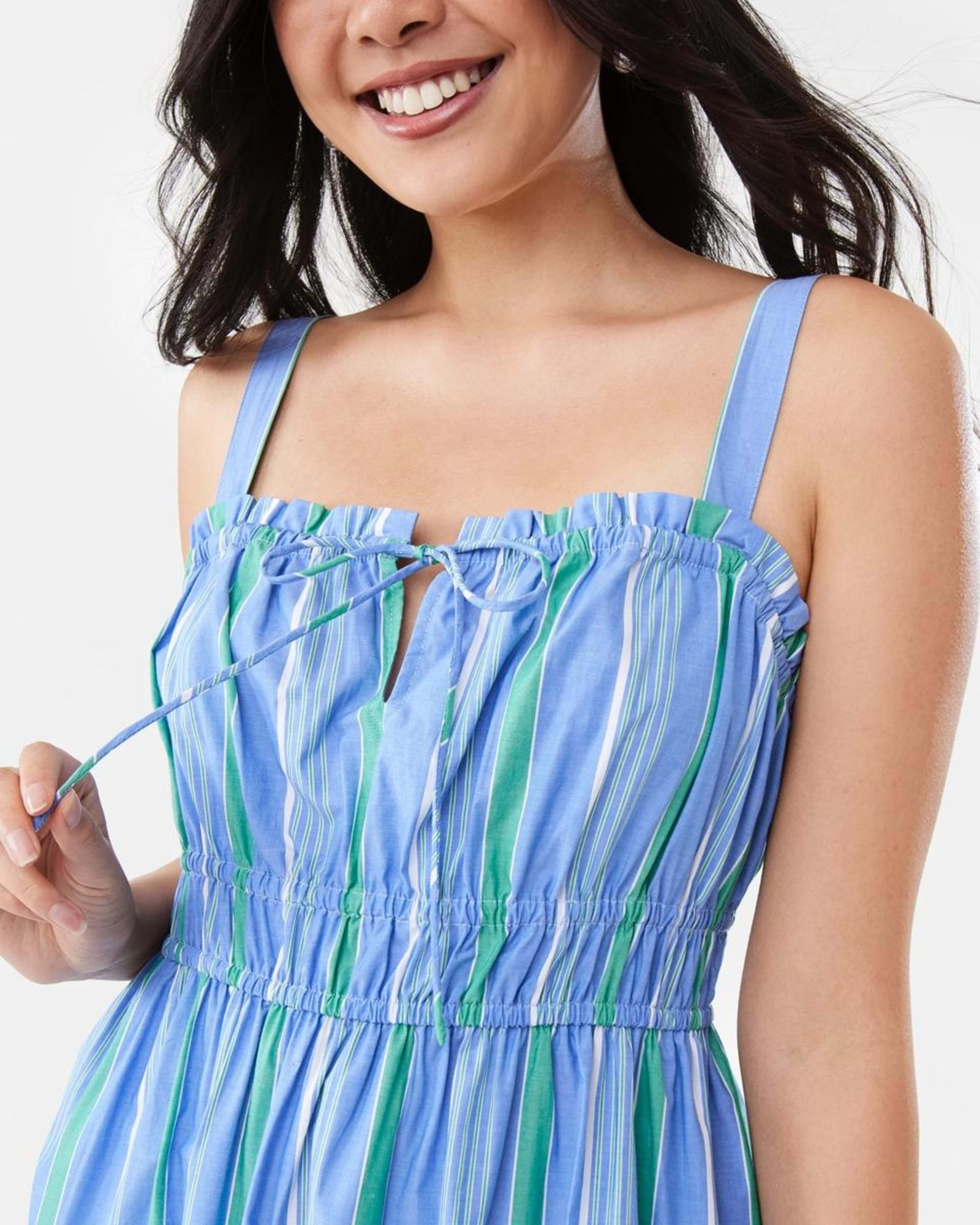 5 Sleeveless Poplin Tie Midi Dress POP STRIPE BLUE MARINE, 5 of 7