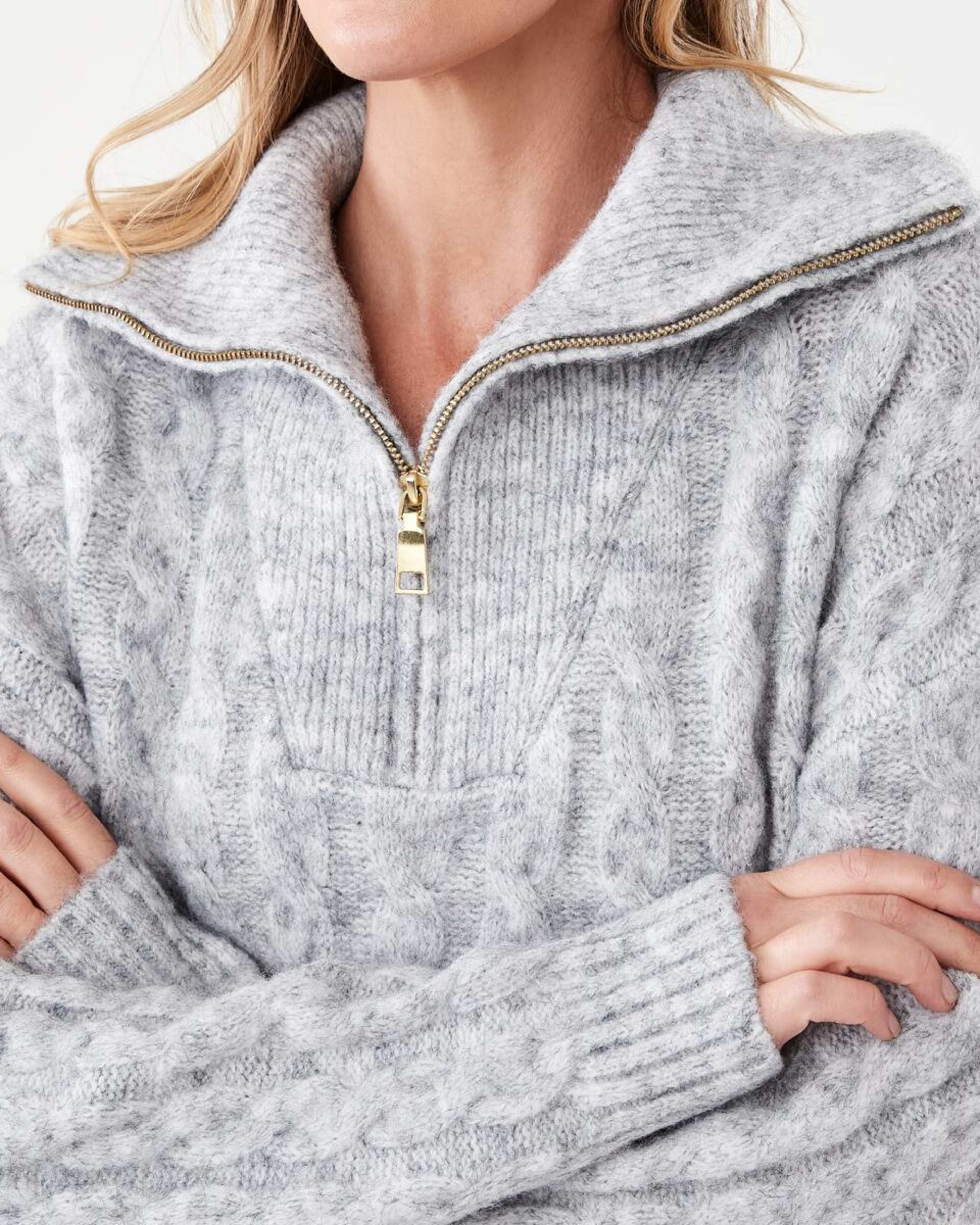 5 Zip Neck Jumper Grey Marle, 5 of 5