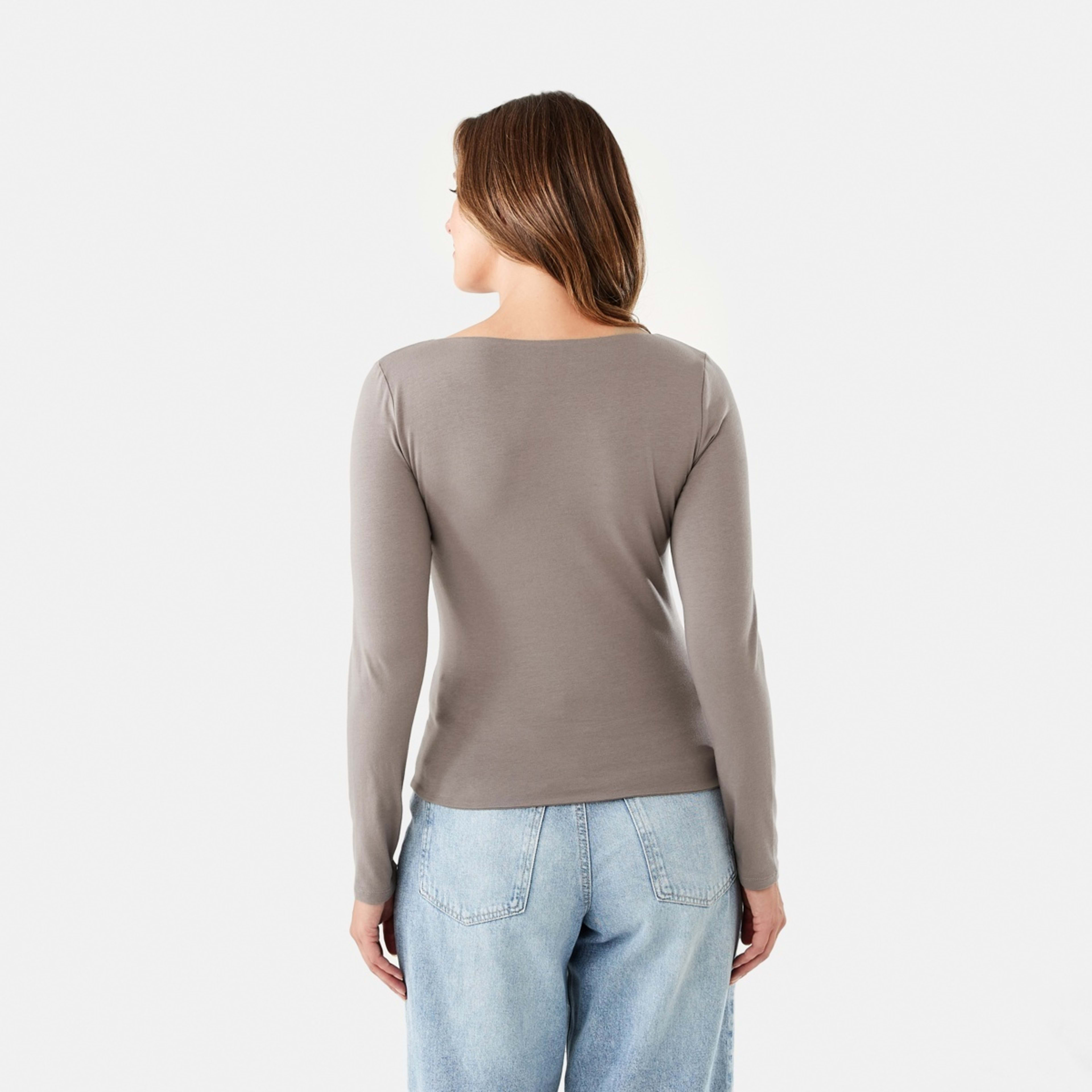 4 Long Sleeve Square Neck Top Deep Taupe, 4 of 7