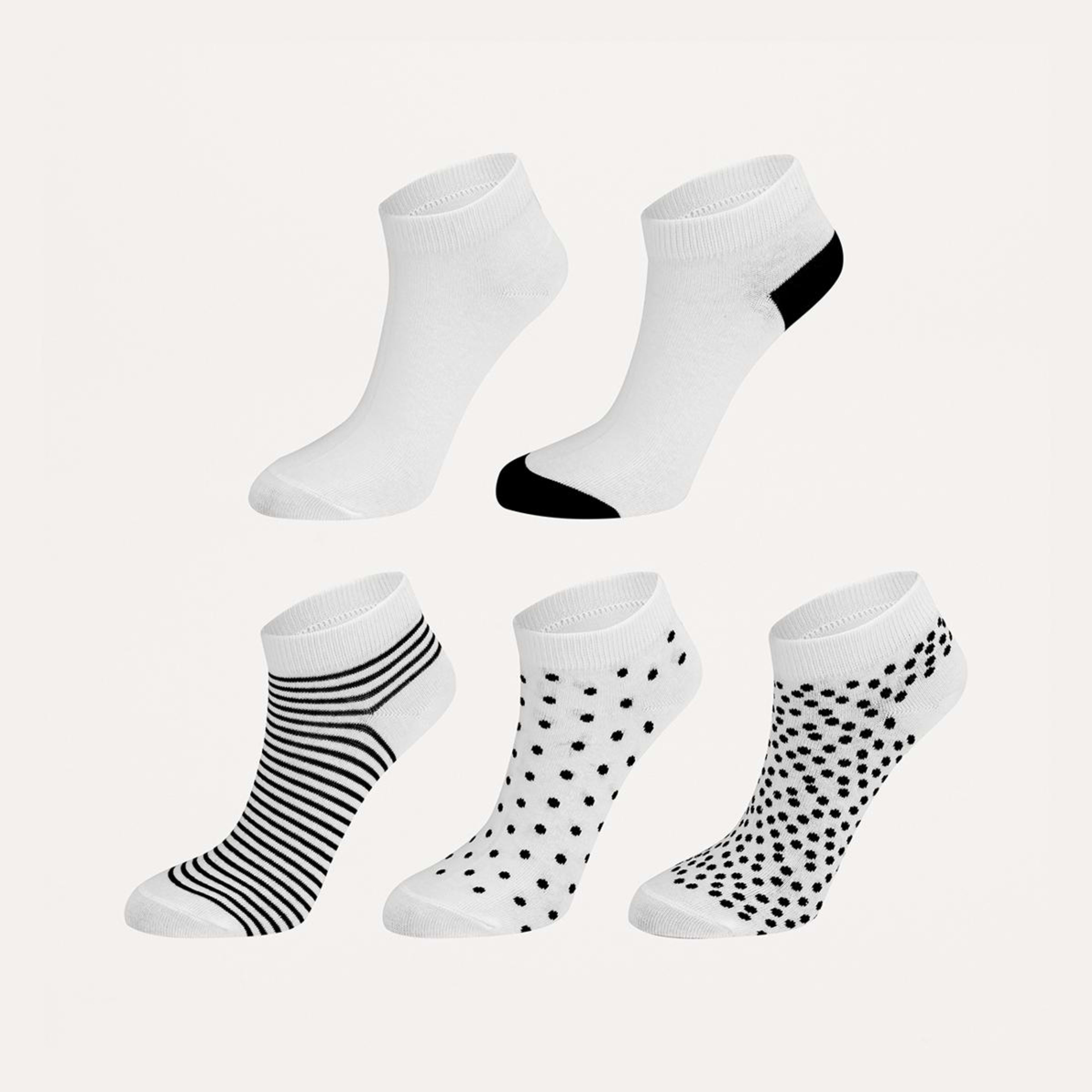 1 5 Pack Fashion Low Cut Socks White Mono, 1 of 3