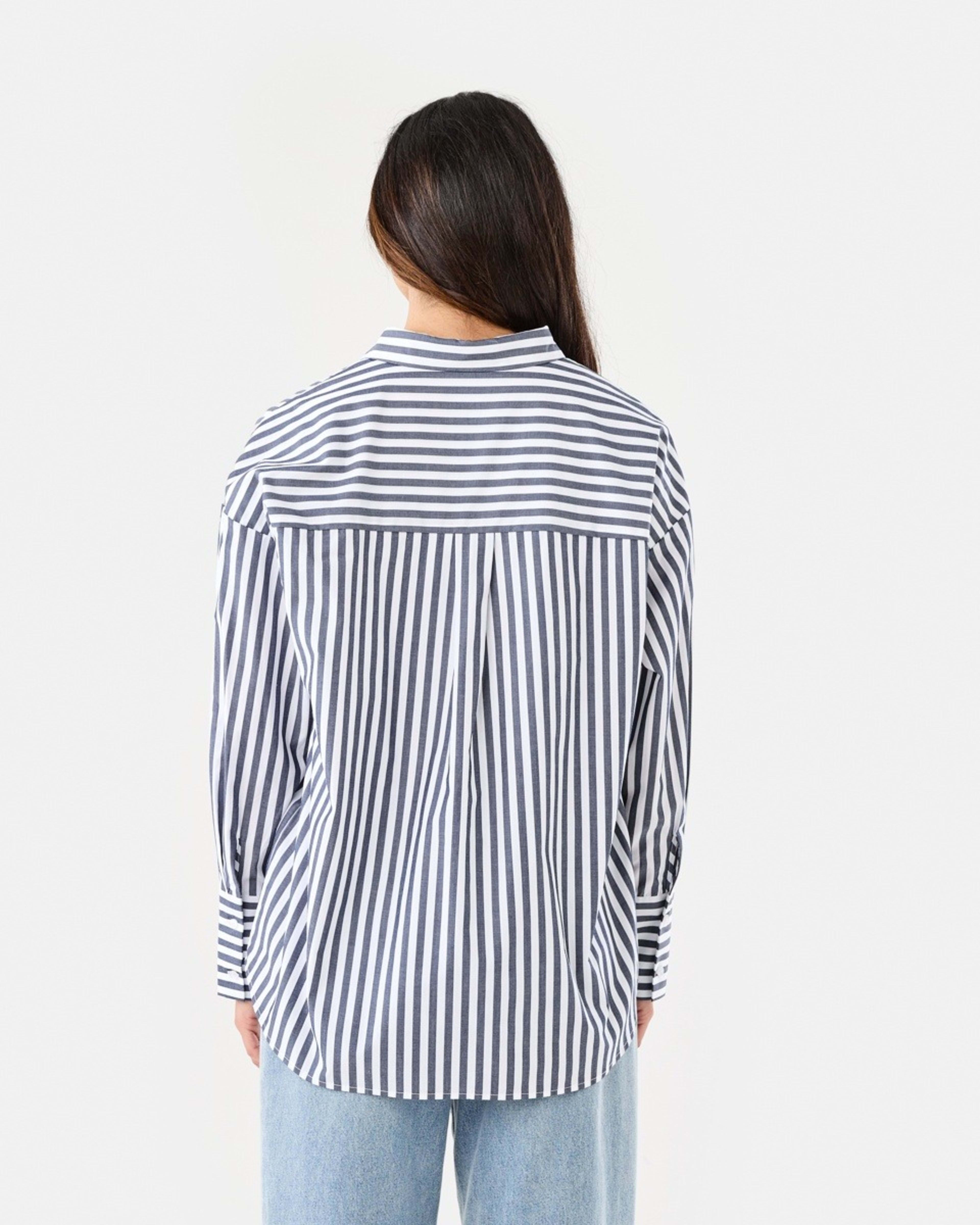 4 Long Sleeve Oversized Cotton Shirt Navy Strpe, 4 of 8