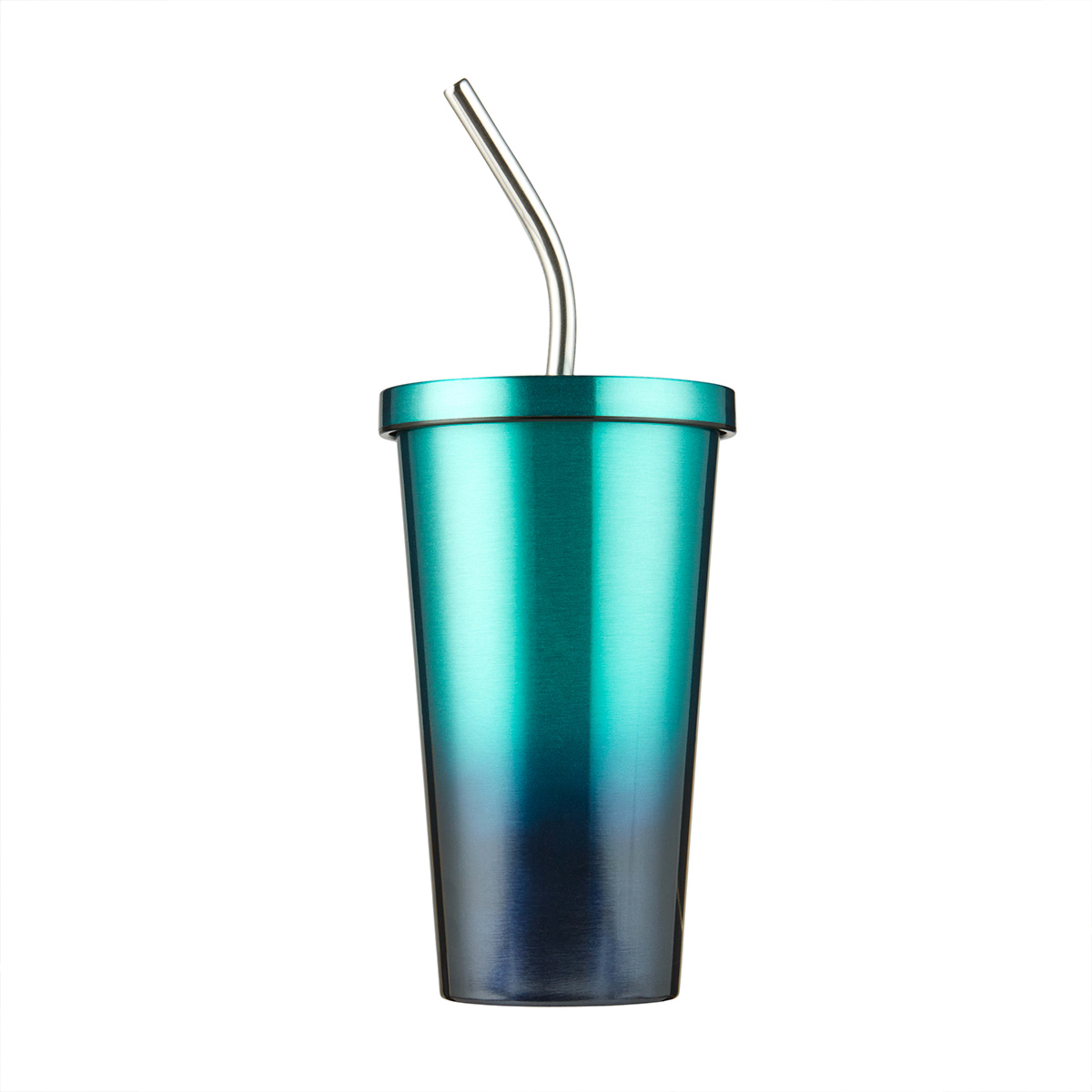 520ml Blue Ombre Stainless Steel Tumbler with Straw Kmart