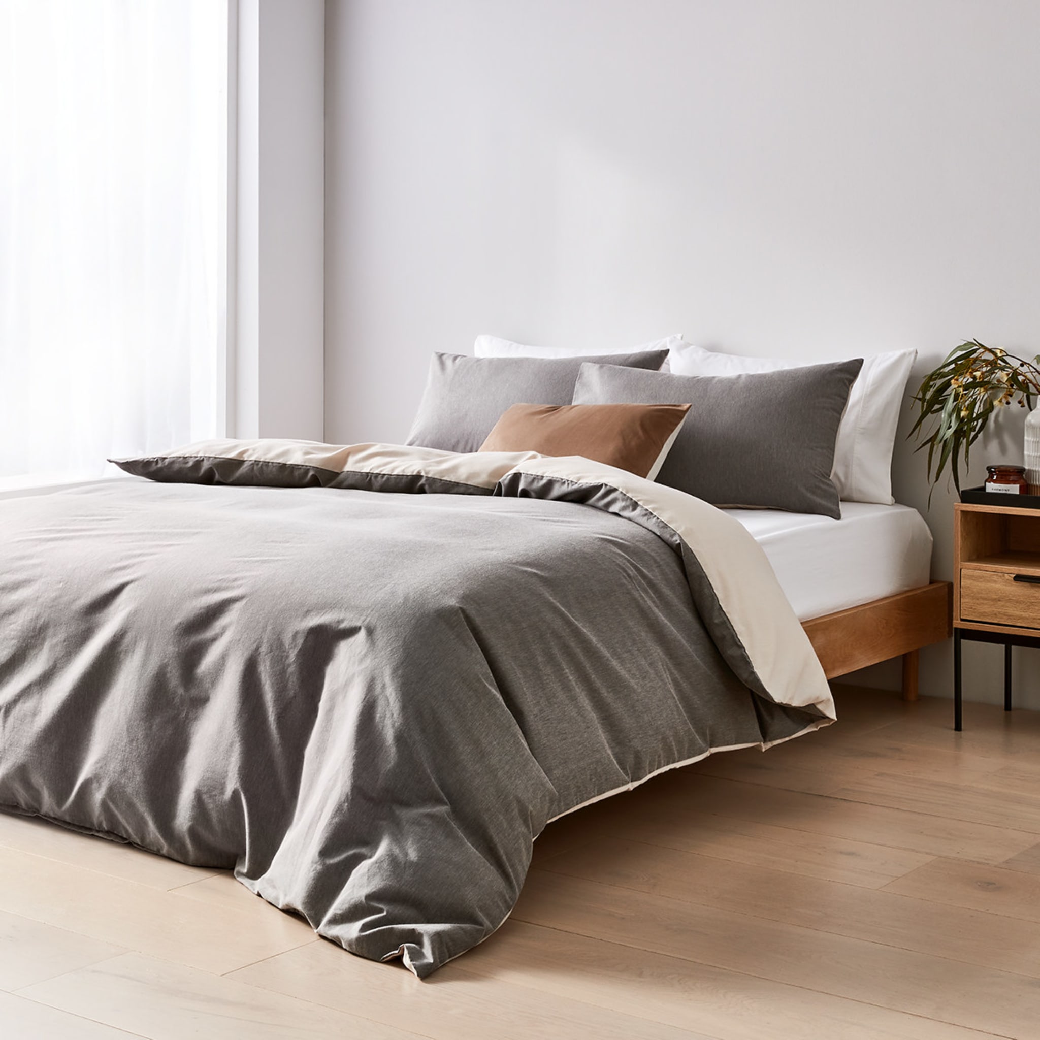 Billy Reversible Quilt Cover Set King Bed, Grey Kmart