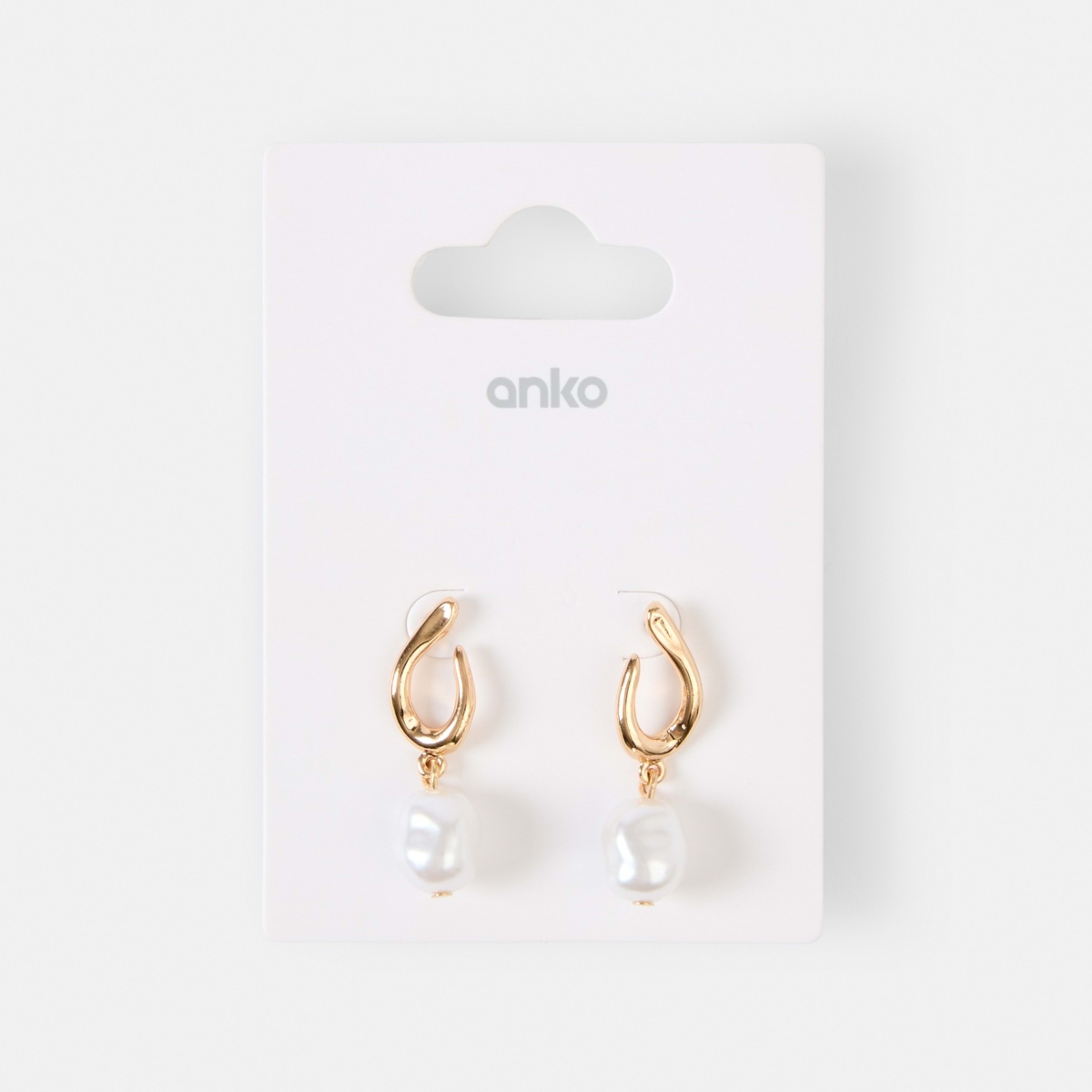 4 Loop and Faux Pearl Drop Earrings - Gold Tone Gold, 4 of 4