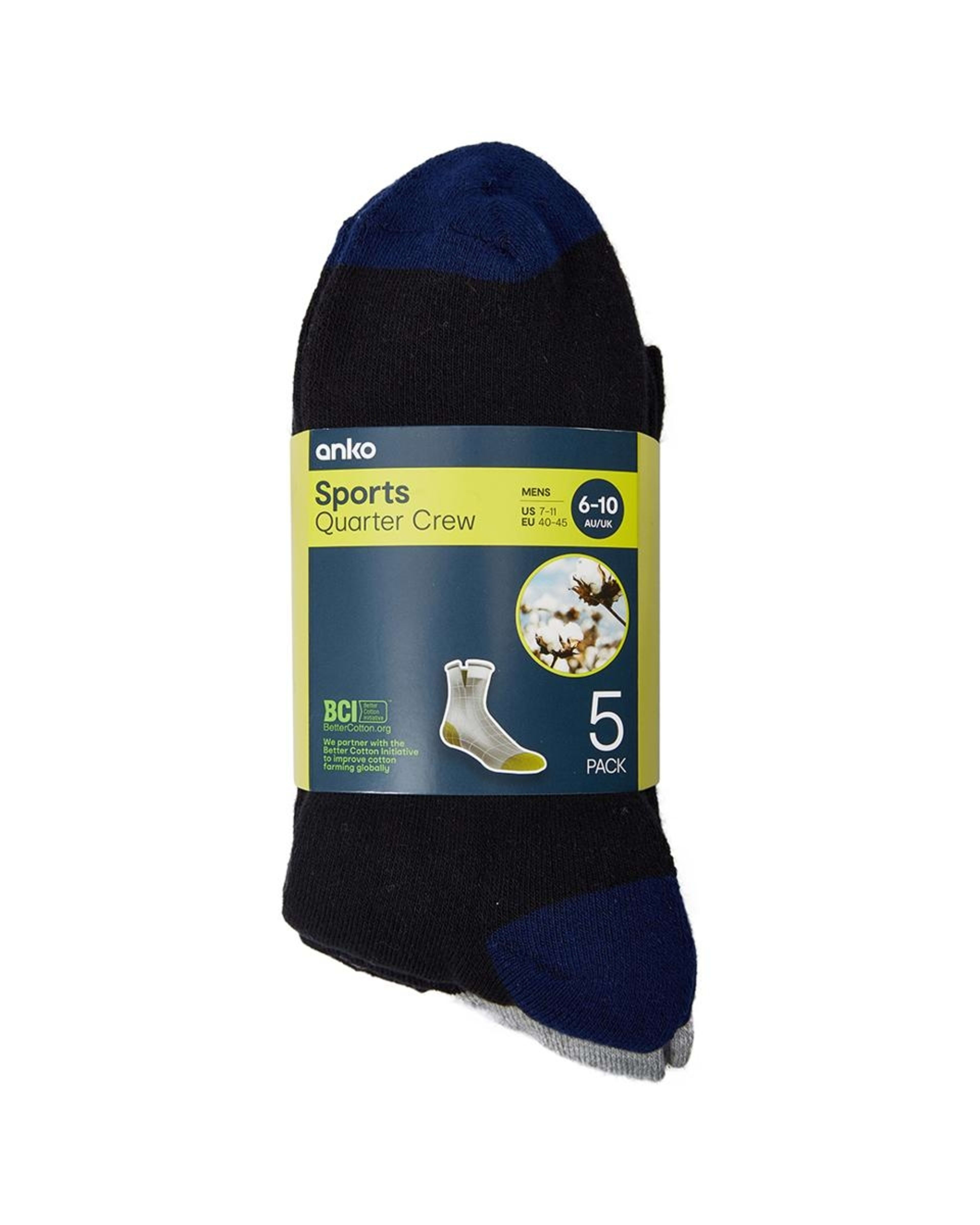 3 5 Pack Quarter Crew Sport Socks Black Classic, 3 of 3