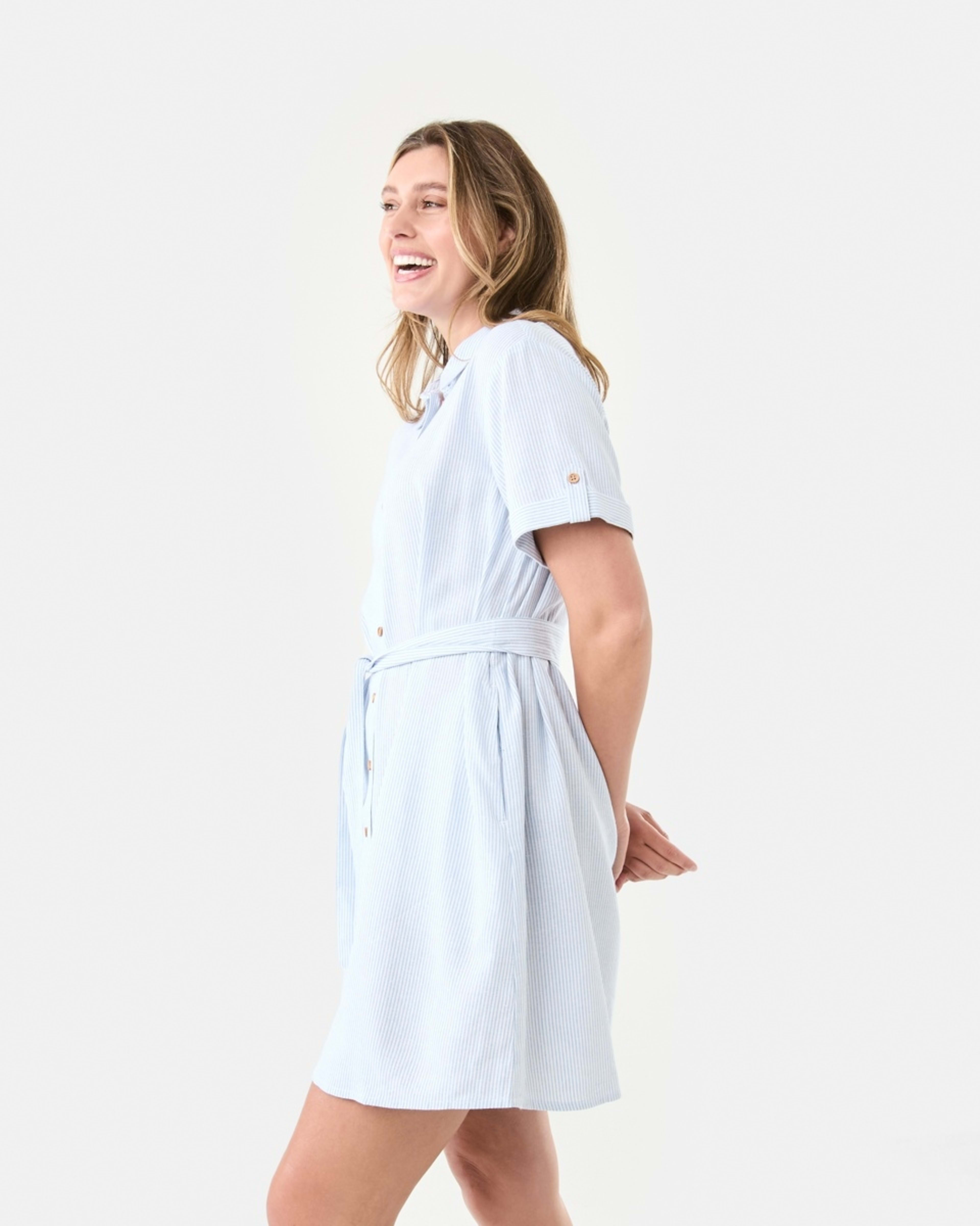 2 Short Sleeve Button Front Shirt Mini Dress Lia Stripe, 2 of 8