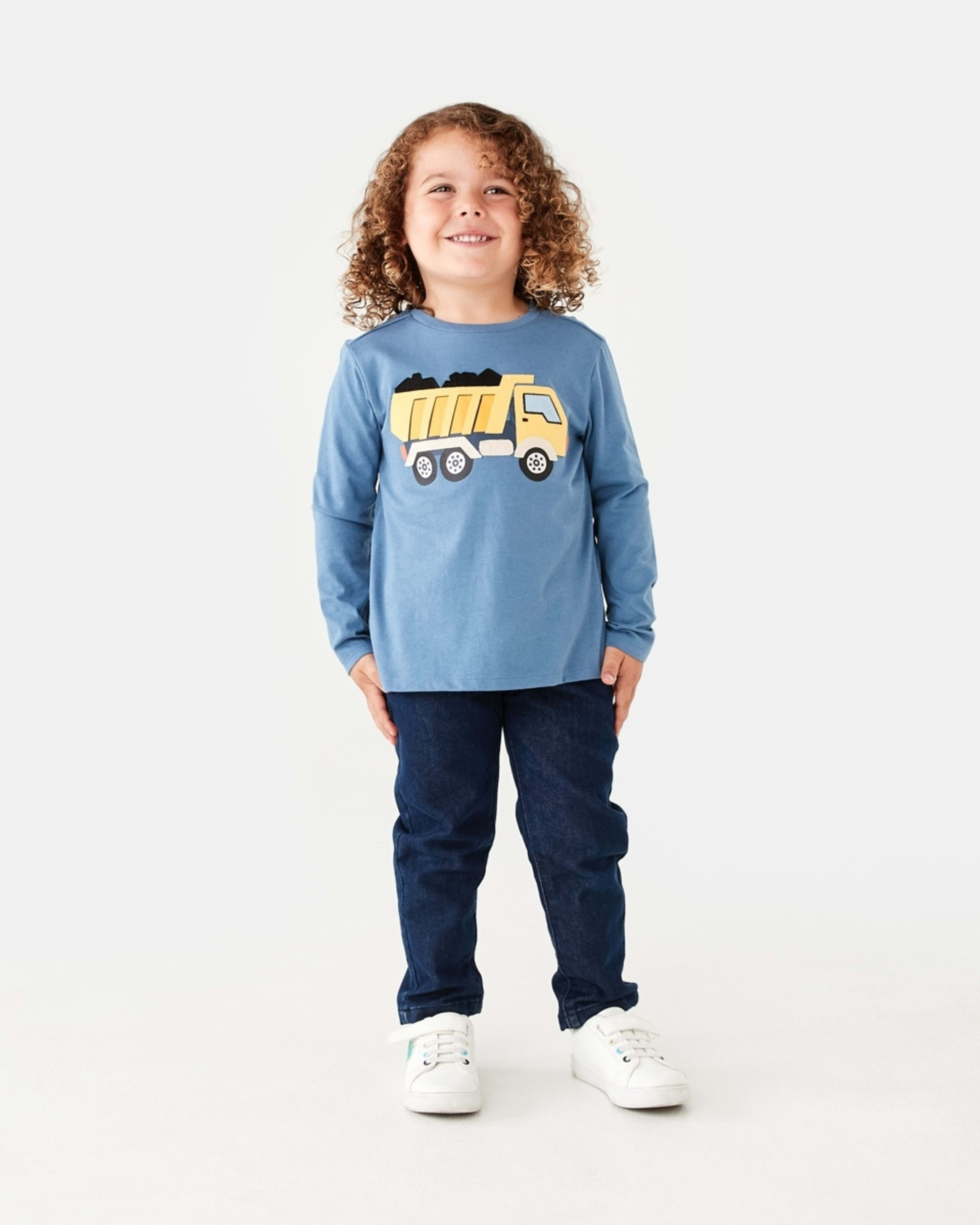 5 Long Sleeve Applique T-shirt Dump Truck Blue, 5 of 8