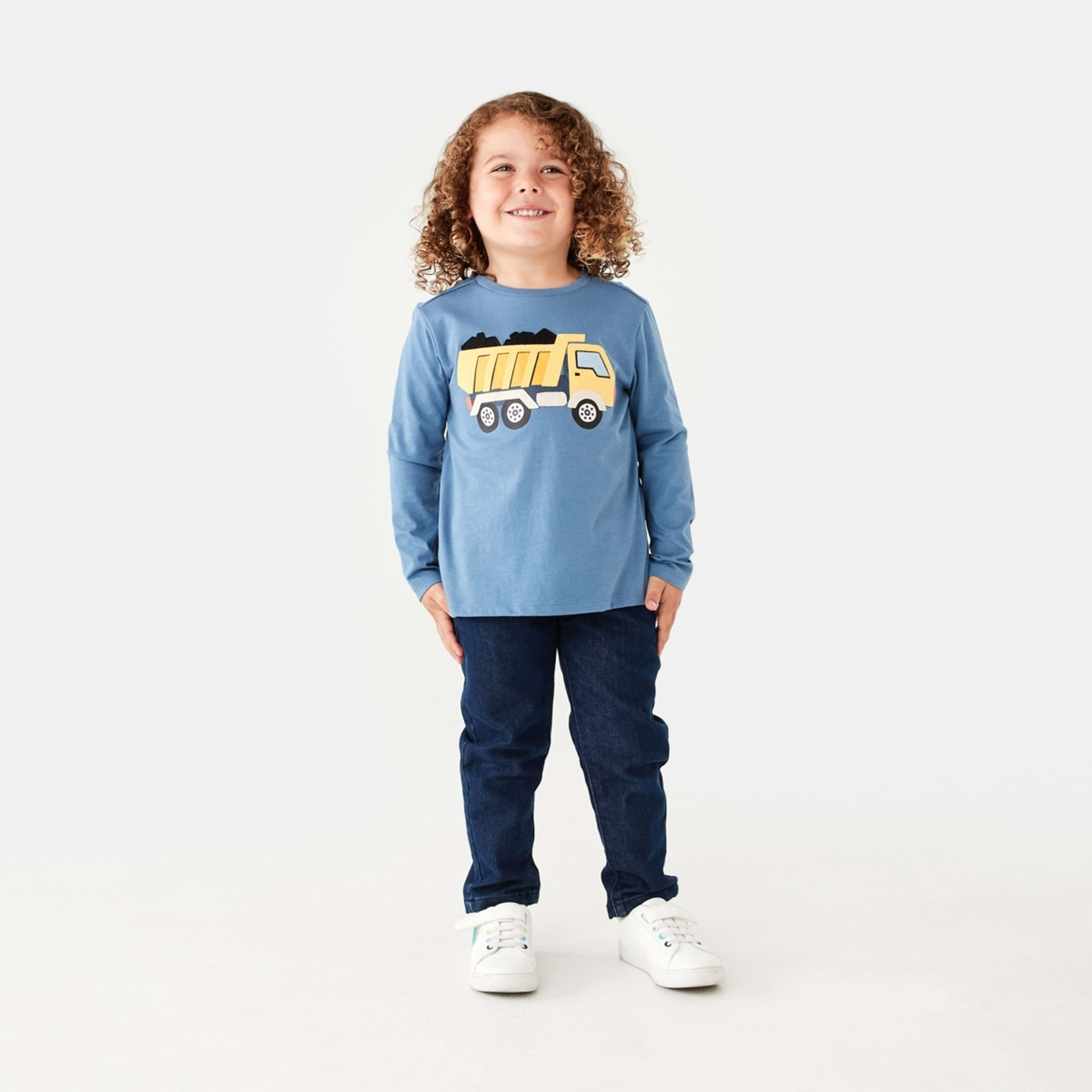 5 Long Sleeve Applique T-shirt Dump Truck Blue, 5 of 8
