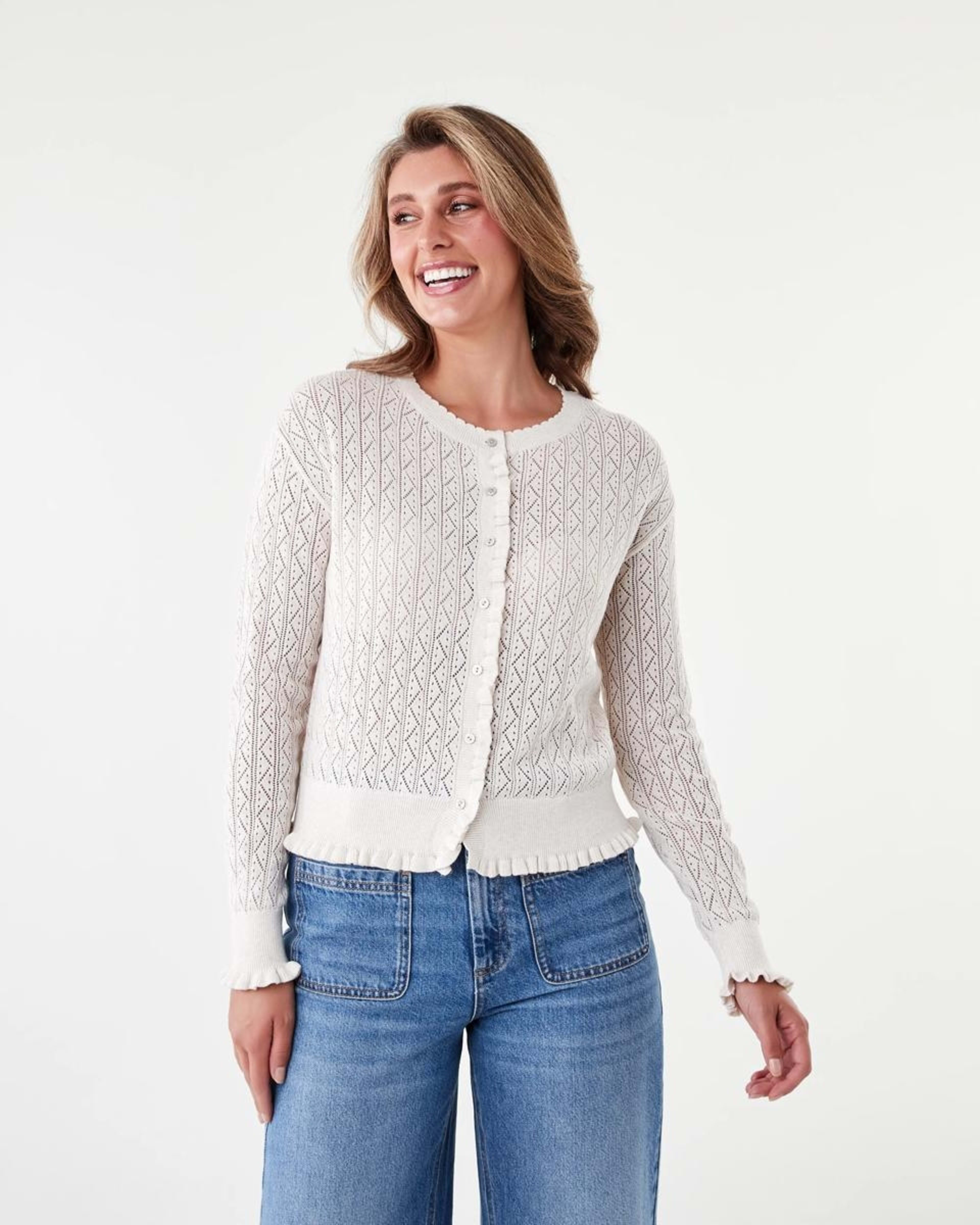 1 Pointelle Cardigan Cld White, 1 of 8