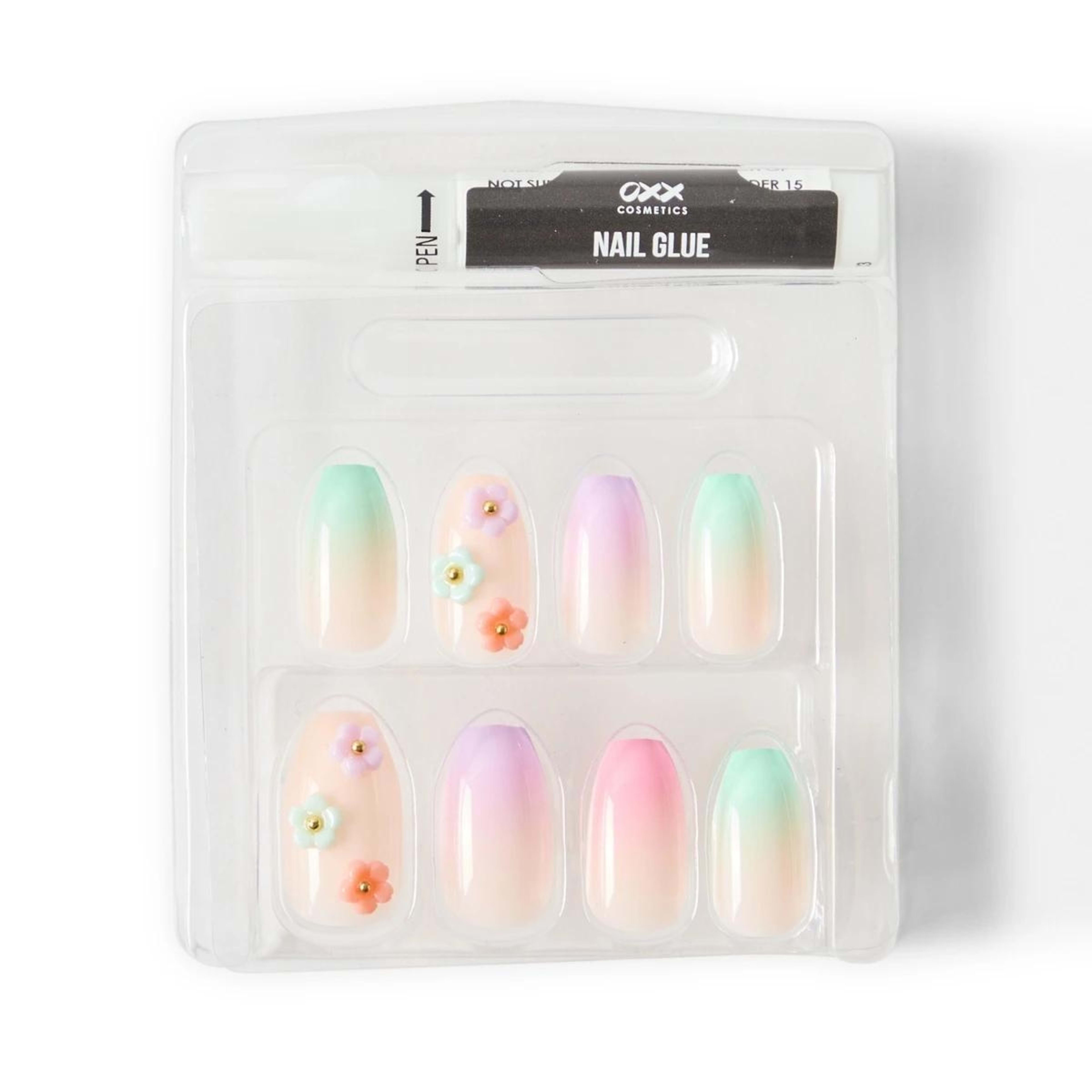 4 OXX Cosmetics 24 Pack Artificial Nails with Adhesive - Coffin Shape, Ombre 3D Floral, 4 of 5