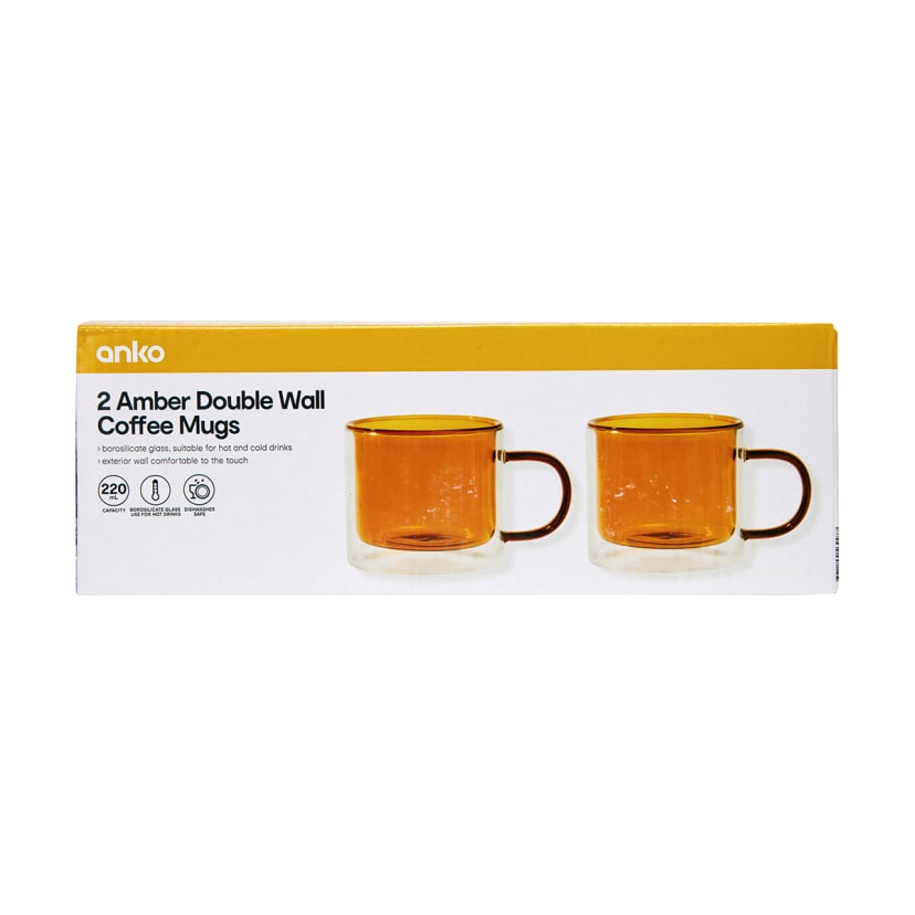 2 Amber Double Wall Coffee Mugs Kmart