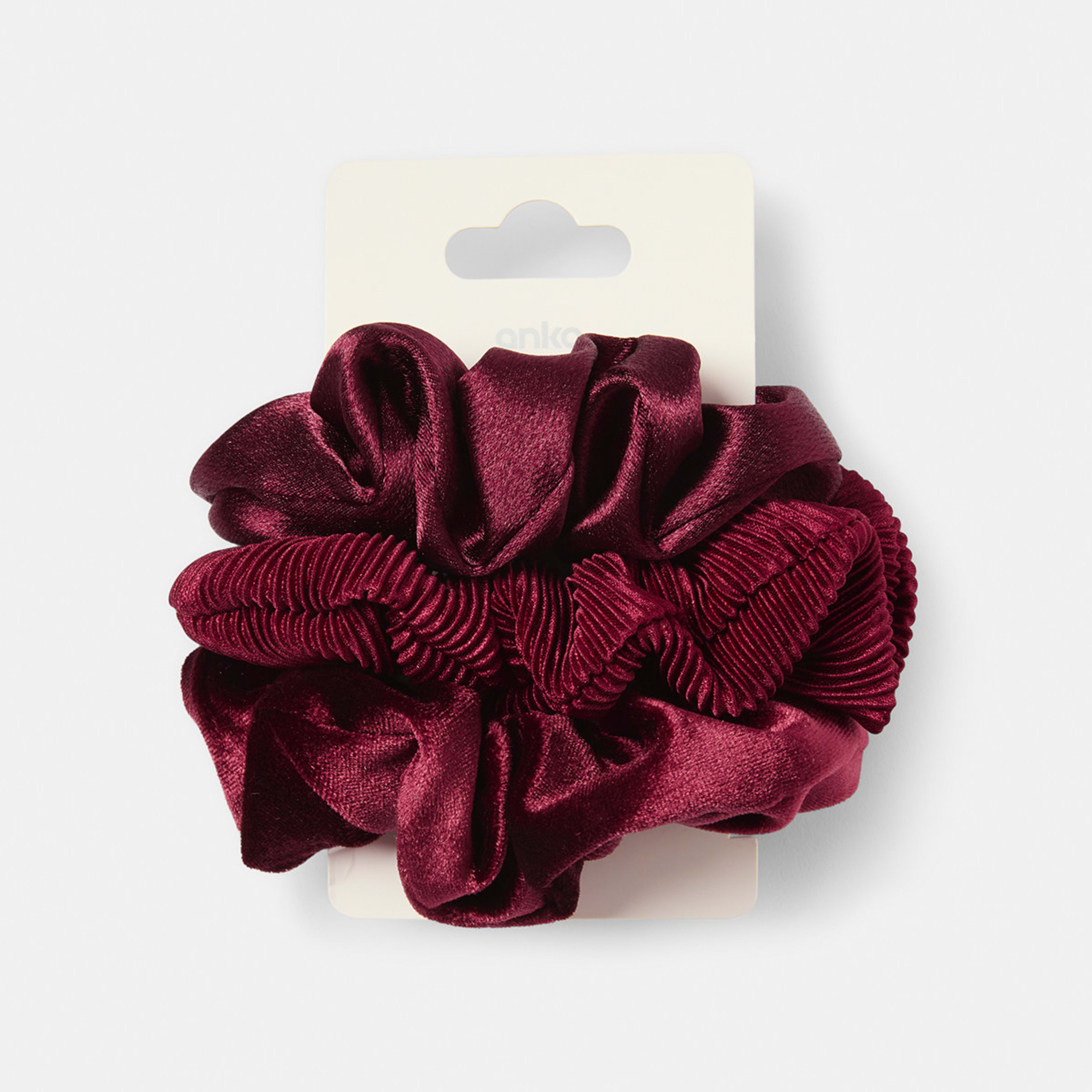 5 3 Pack Textured Hair Scrunchies - Maroon Maroon, 5 of 5