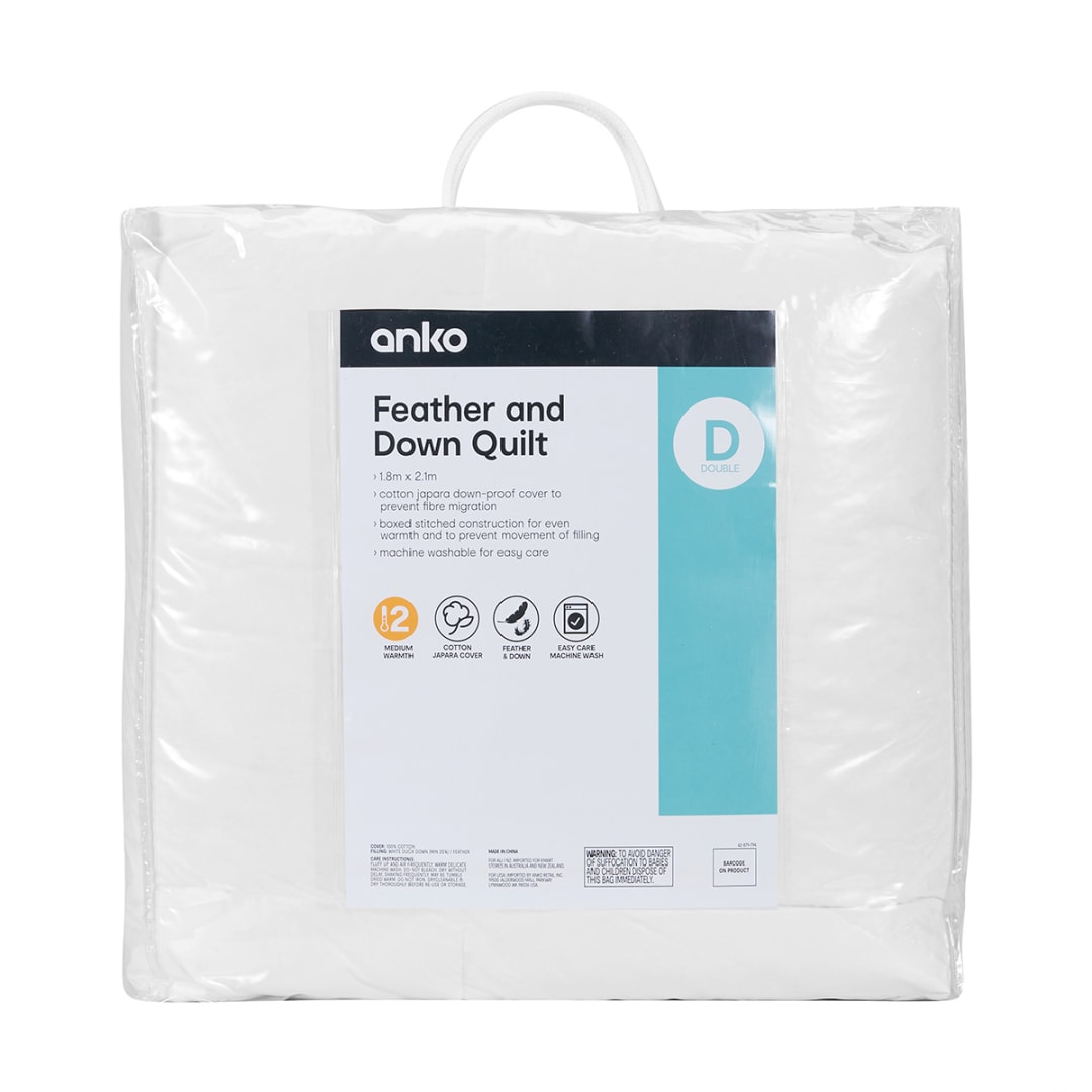 Medium Warmth Feather and Down Quilt Double Bed, White Kmart