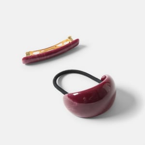 2 Pack Red Barrette Hair Tie and Clip Set