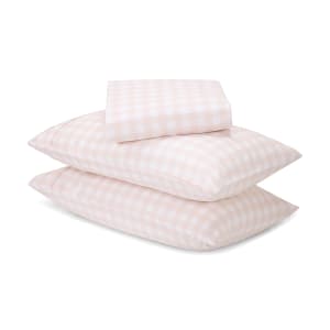 Gingham Flannelette Cotton Sheet Set - Single Bed, Pink