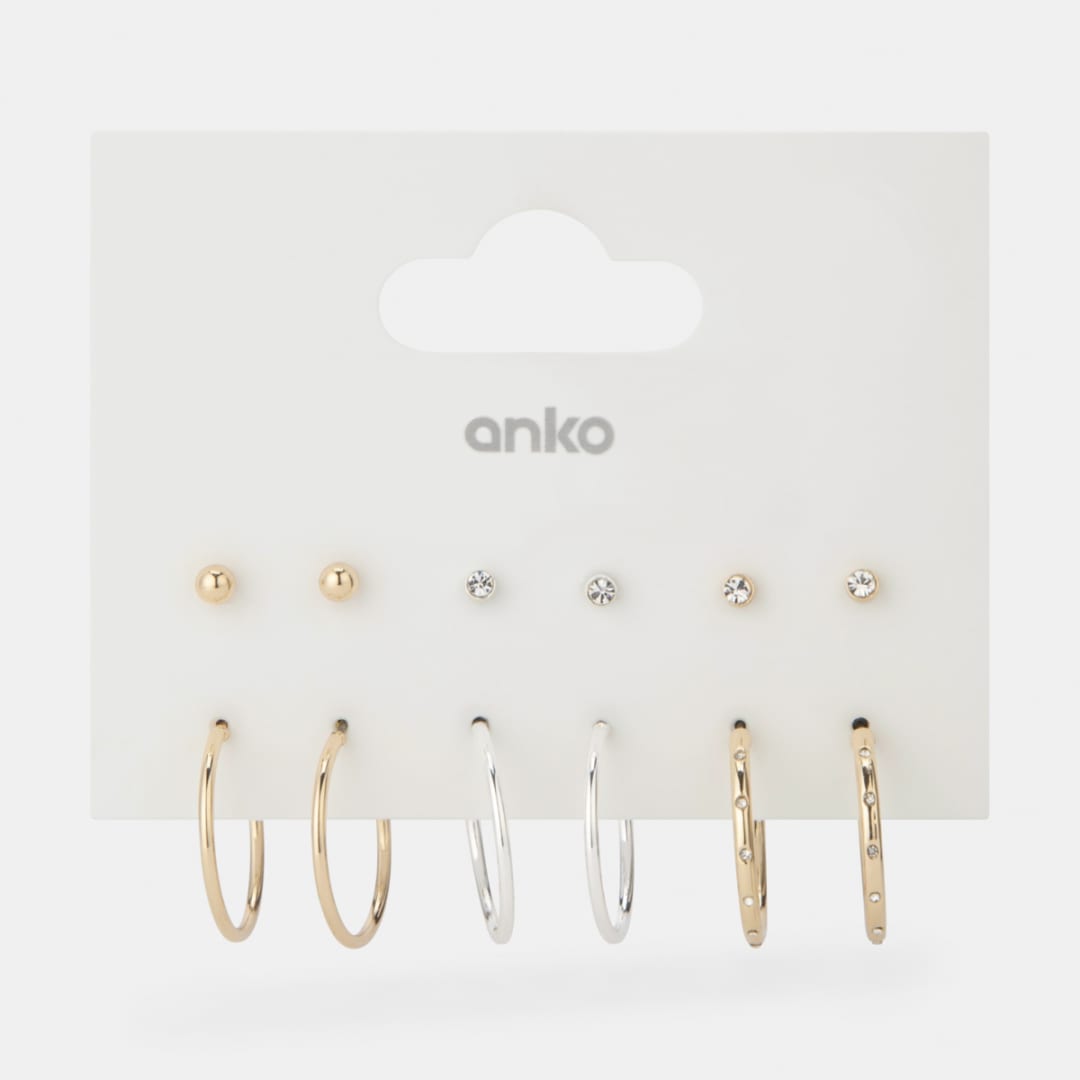 6 Pack Hoop and Stud Earrings Gold and Silver Tone Kmart