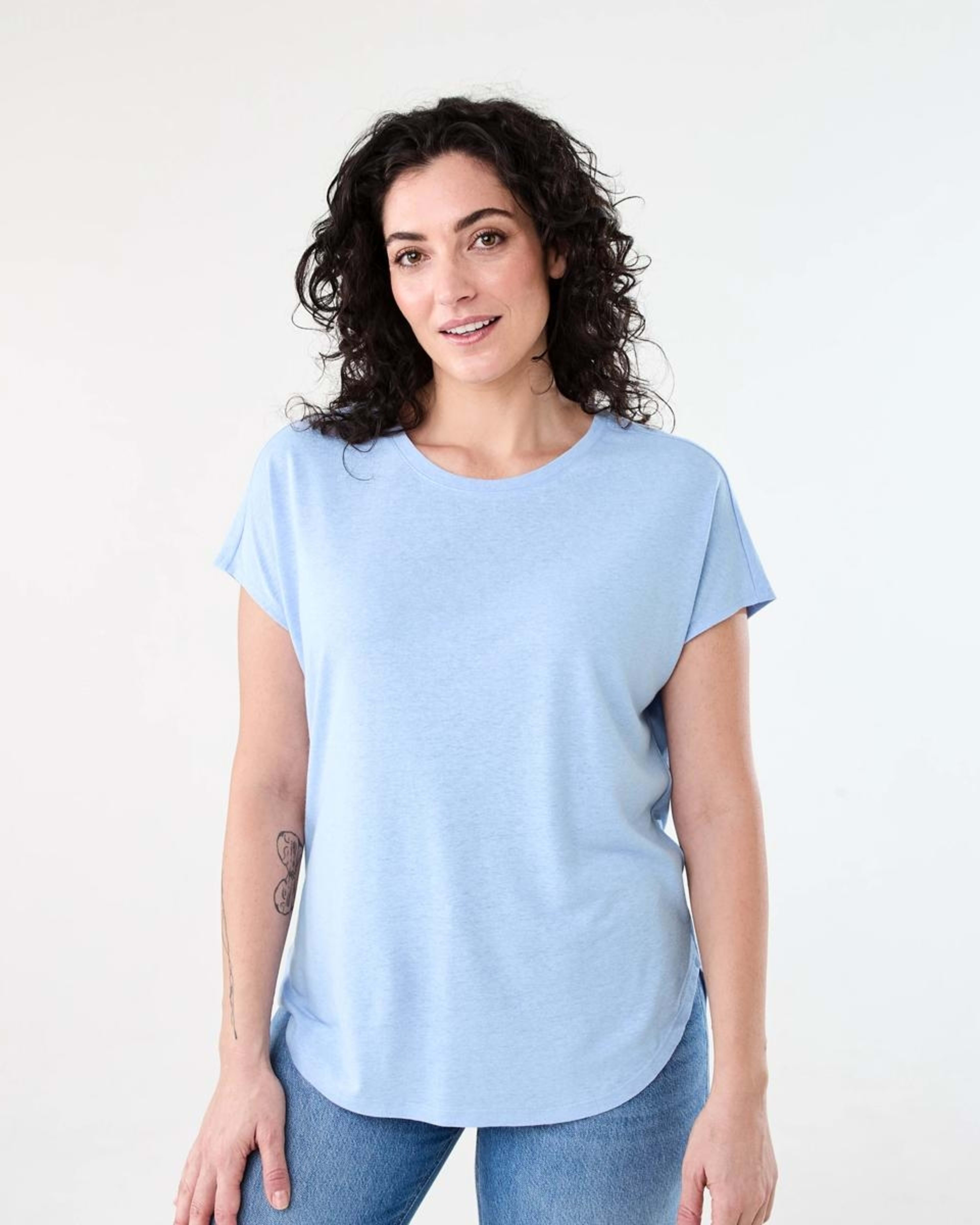 1 Short Sleeve Linen Blend Extended Sleeve Top BRUNI BLUE