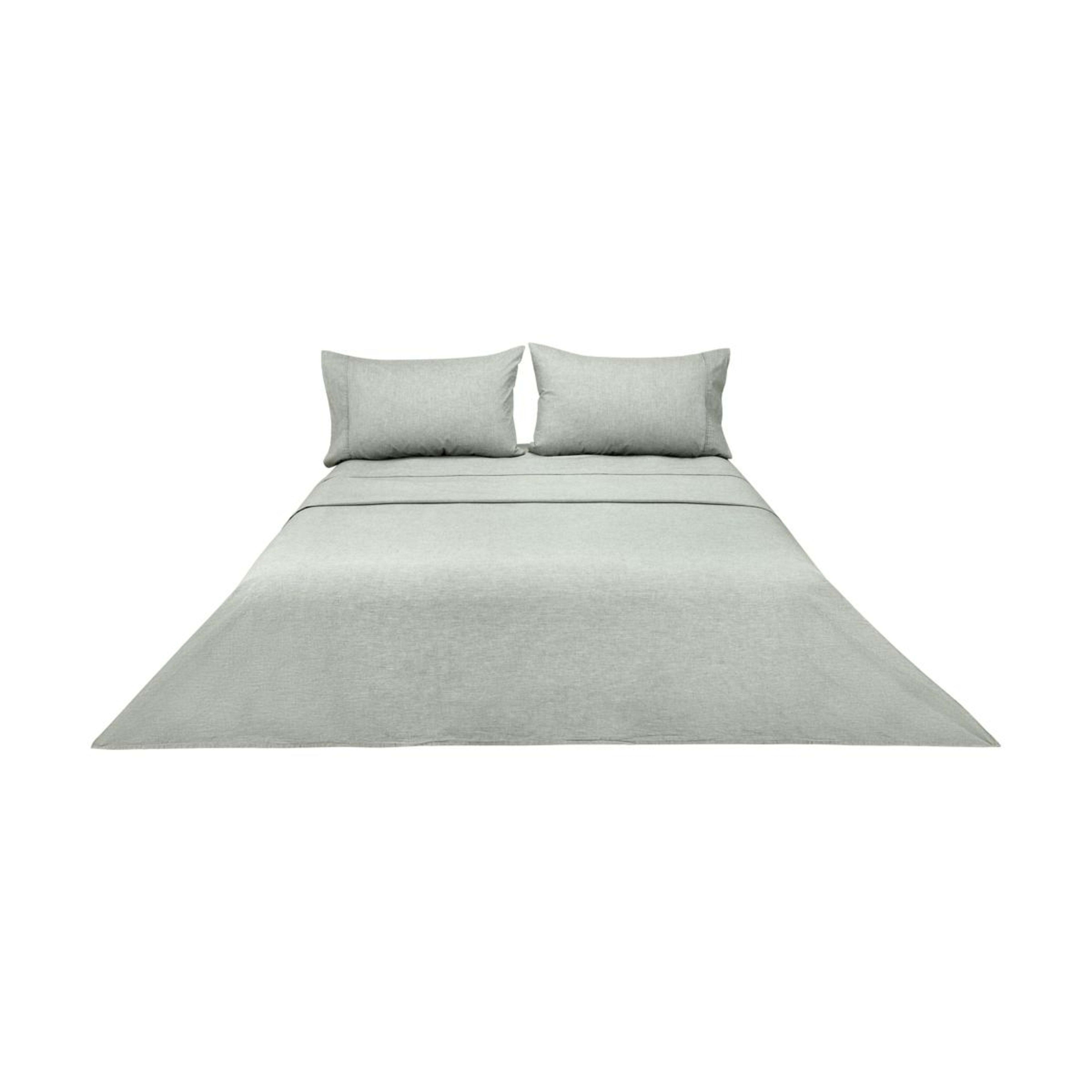 6 Stonewashed Chambray Cotton Sheet Set - Queen Bed, Sage, 6 of 7