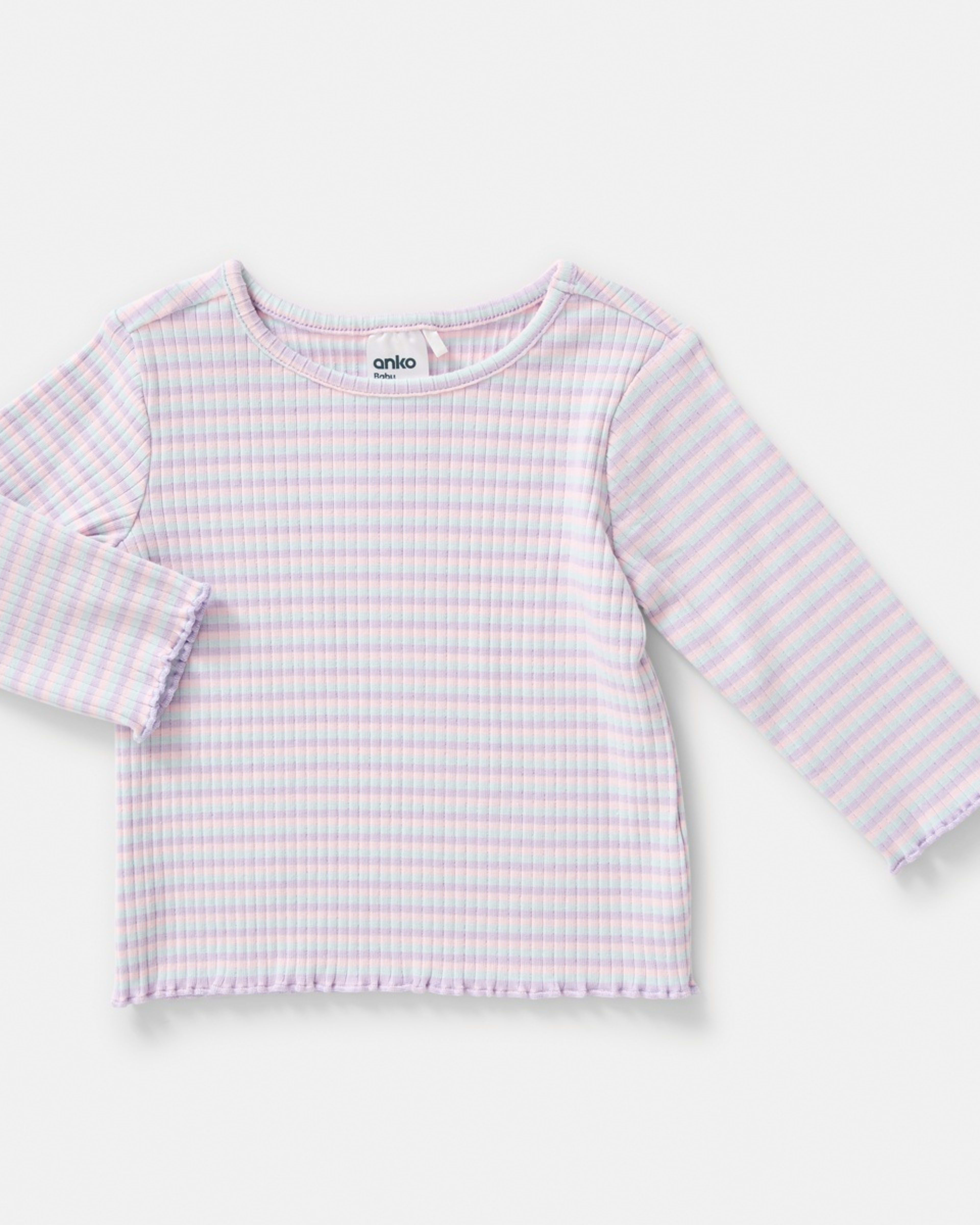 3 3 Pack Long Sleeve Rib T-shirts Purple Stripe Multi Pack, 3 of 8