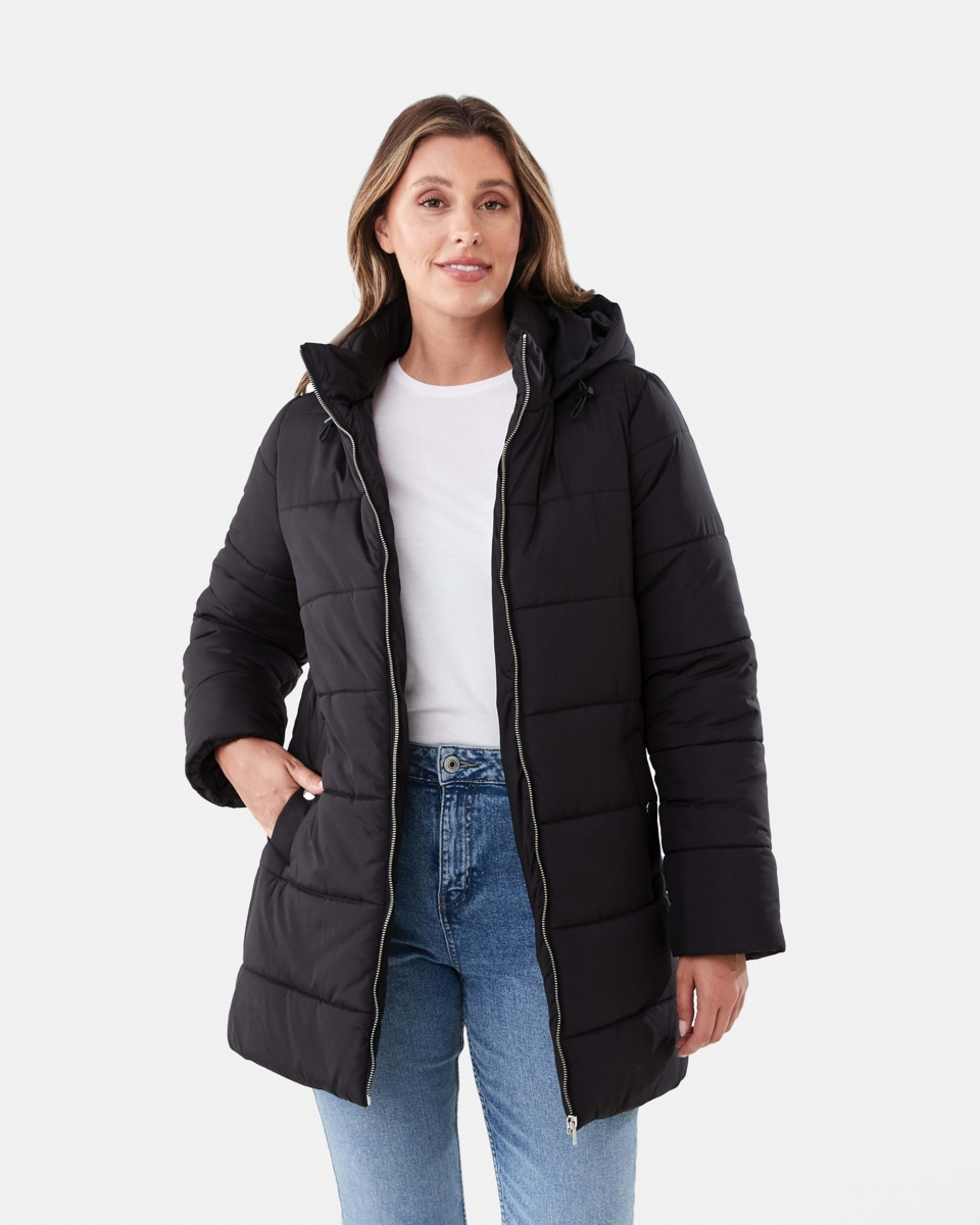 1 Mid Length Puffer Jacket Black