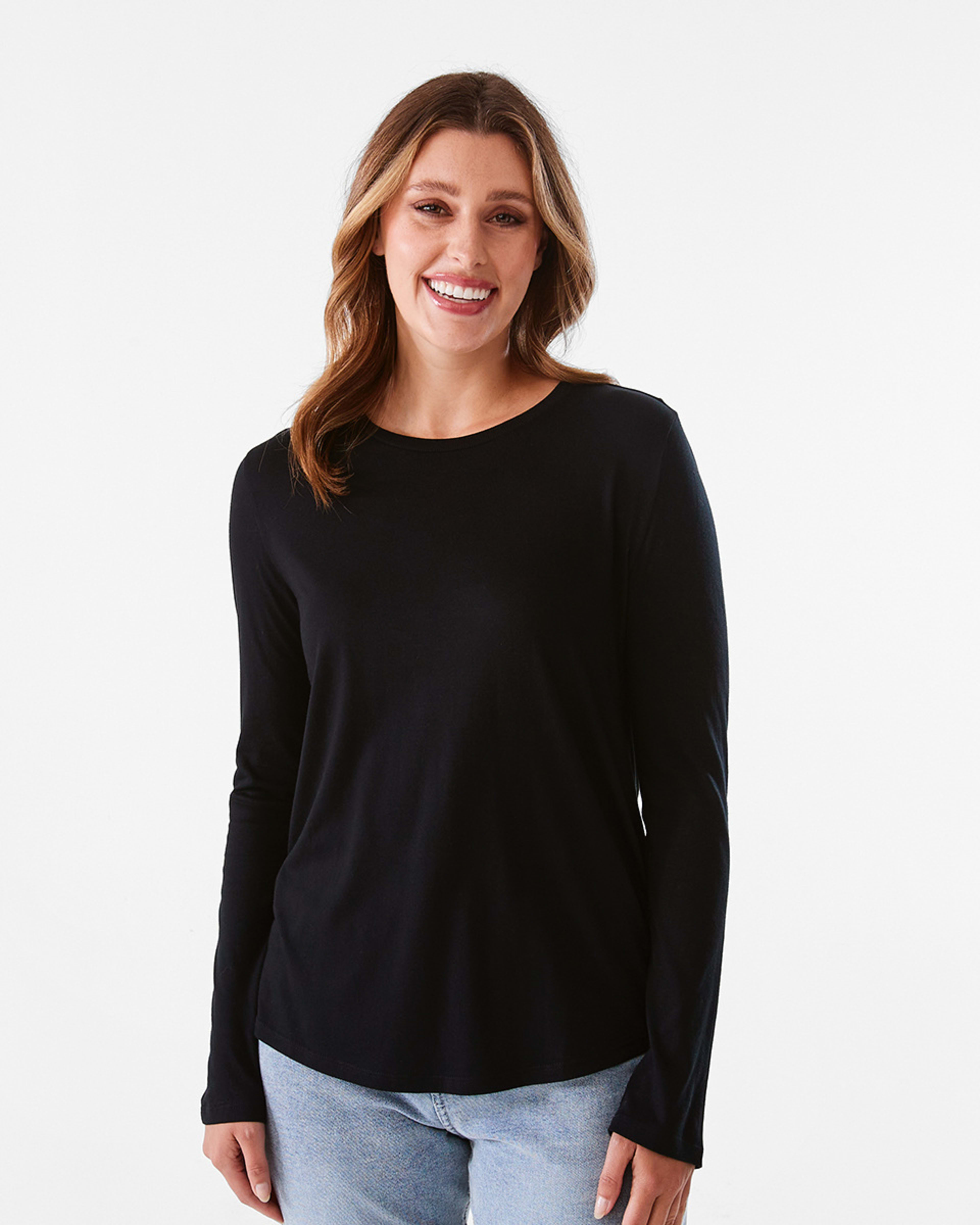 1 Long Sleeve Cotton Modal T-shirt Black, 1 of 5