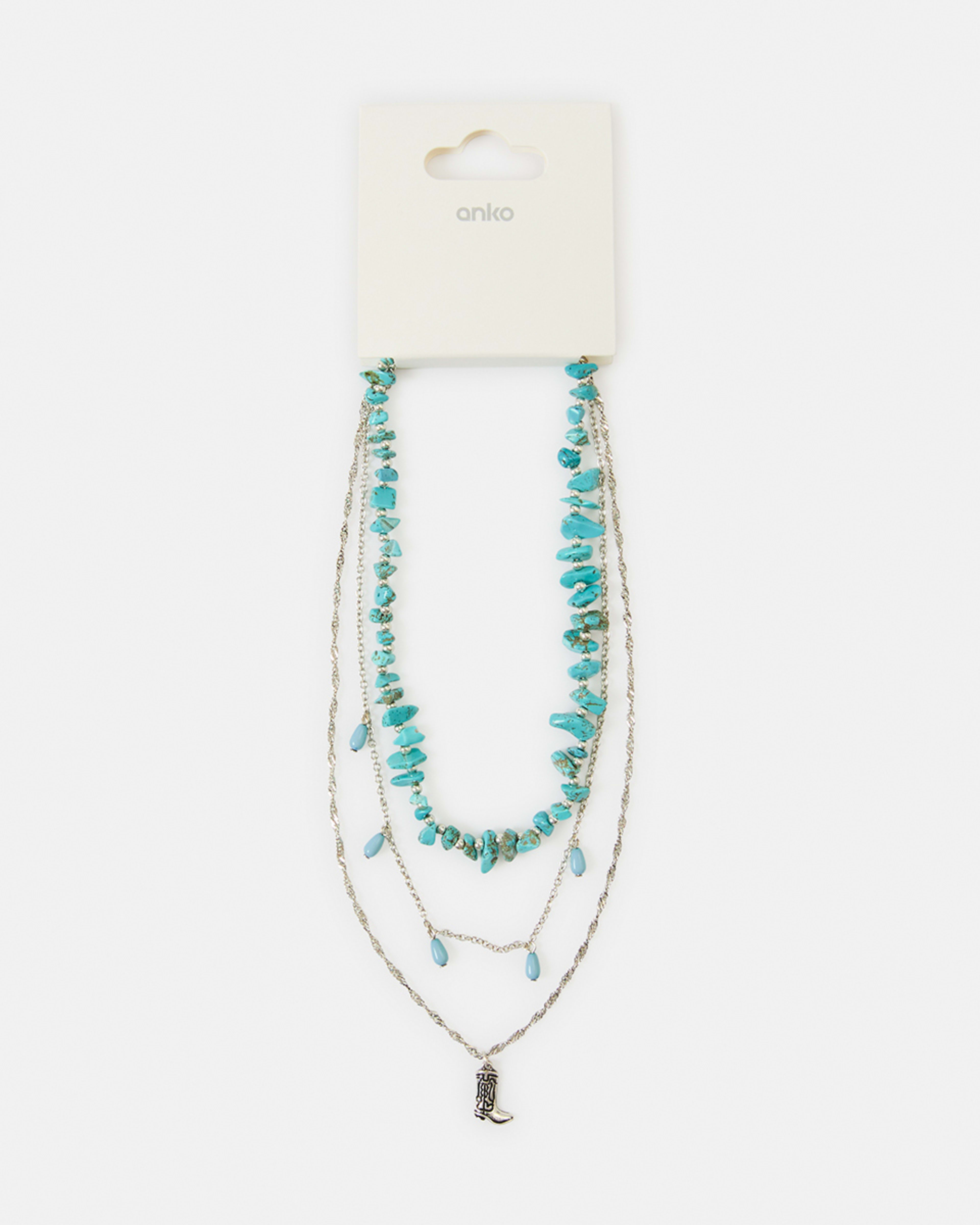4 3 Pack Turquoise Layered Necklace - Blue and Silver Tone Silver, 4 of 4