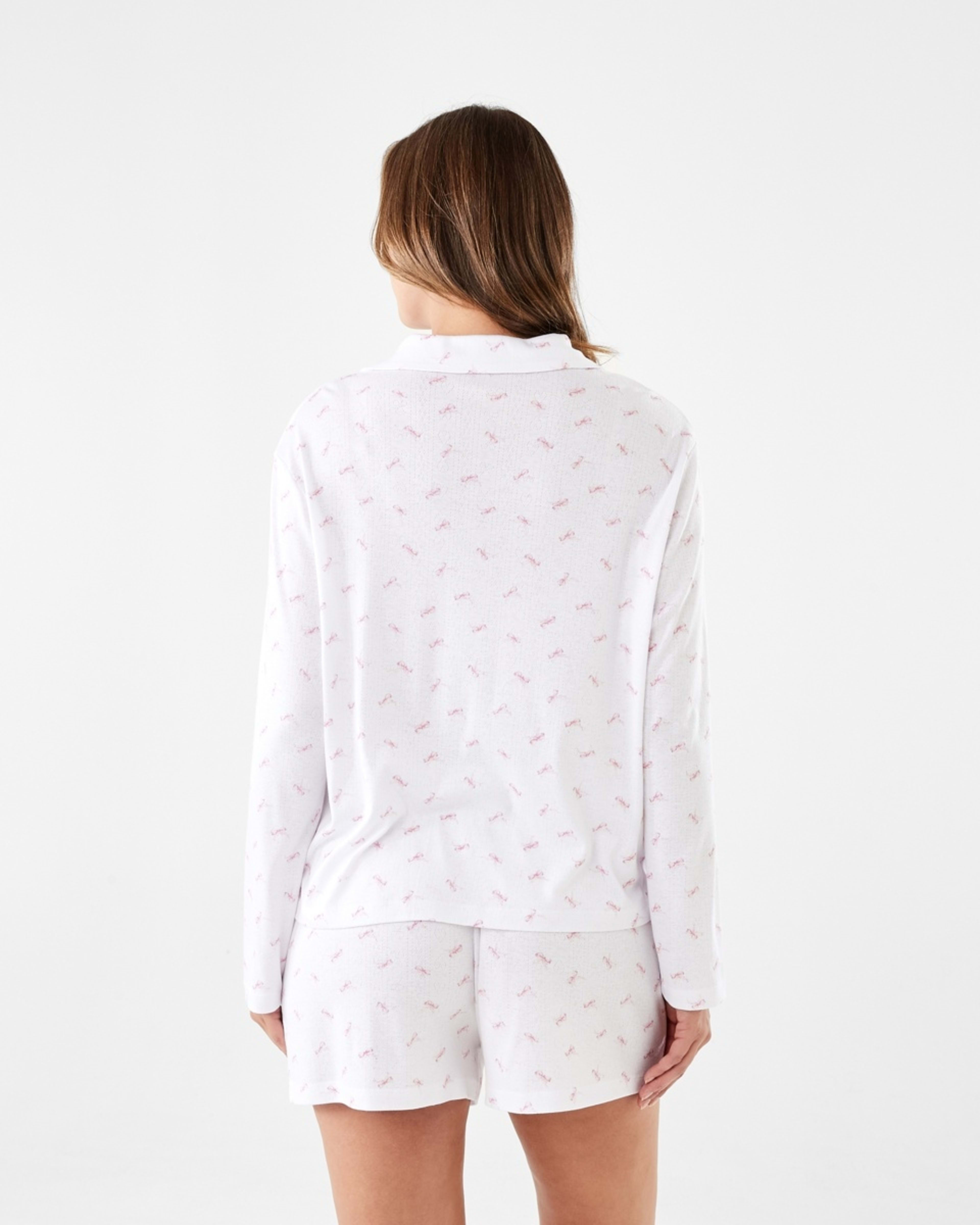 3 Pointelle Long Sleeve Top and Shorts Pyjama Set Pink Bows, 3 of 8