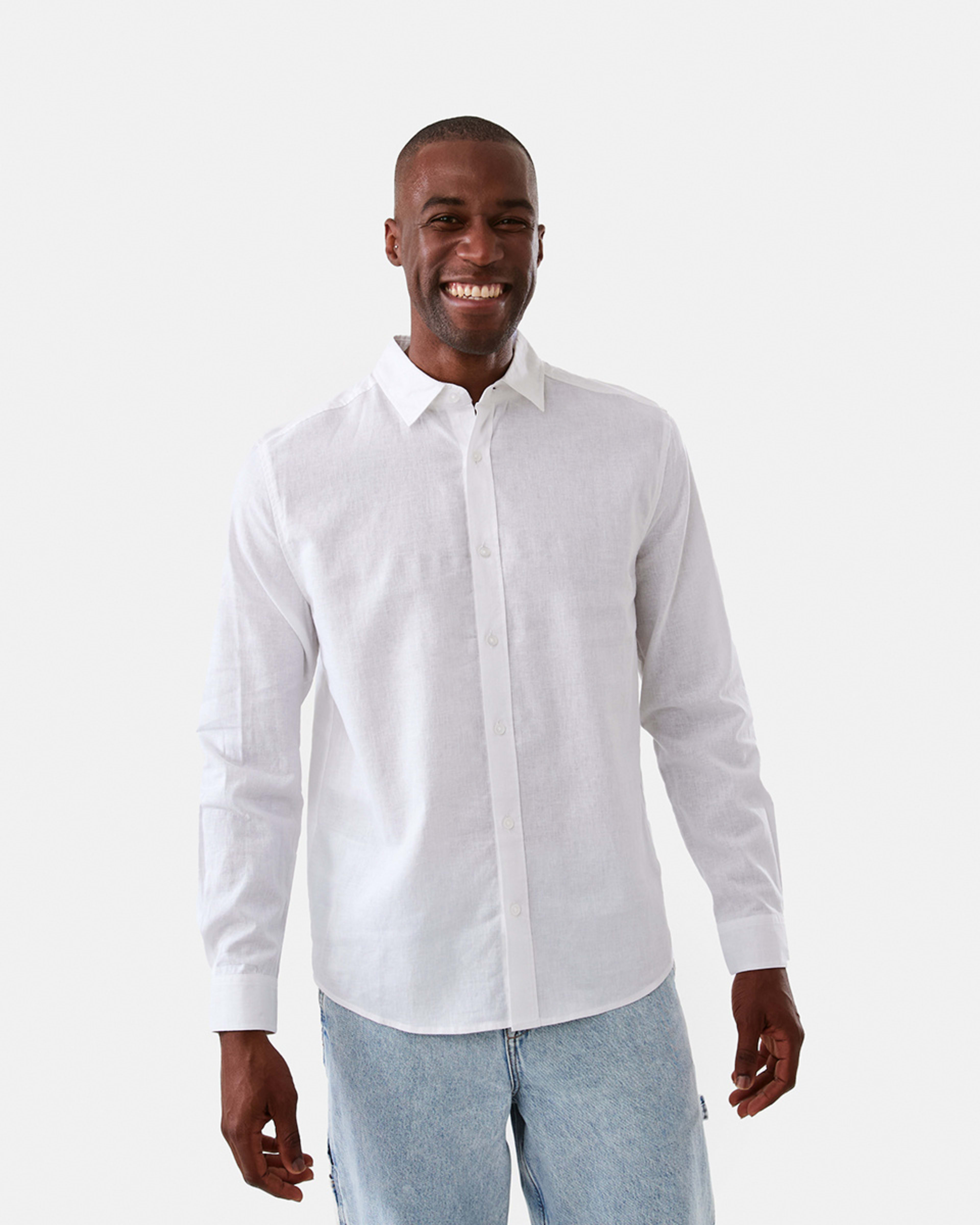 1 Long Sleeve Solid Linen Blend Shirt White, 1 of 8