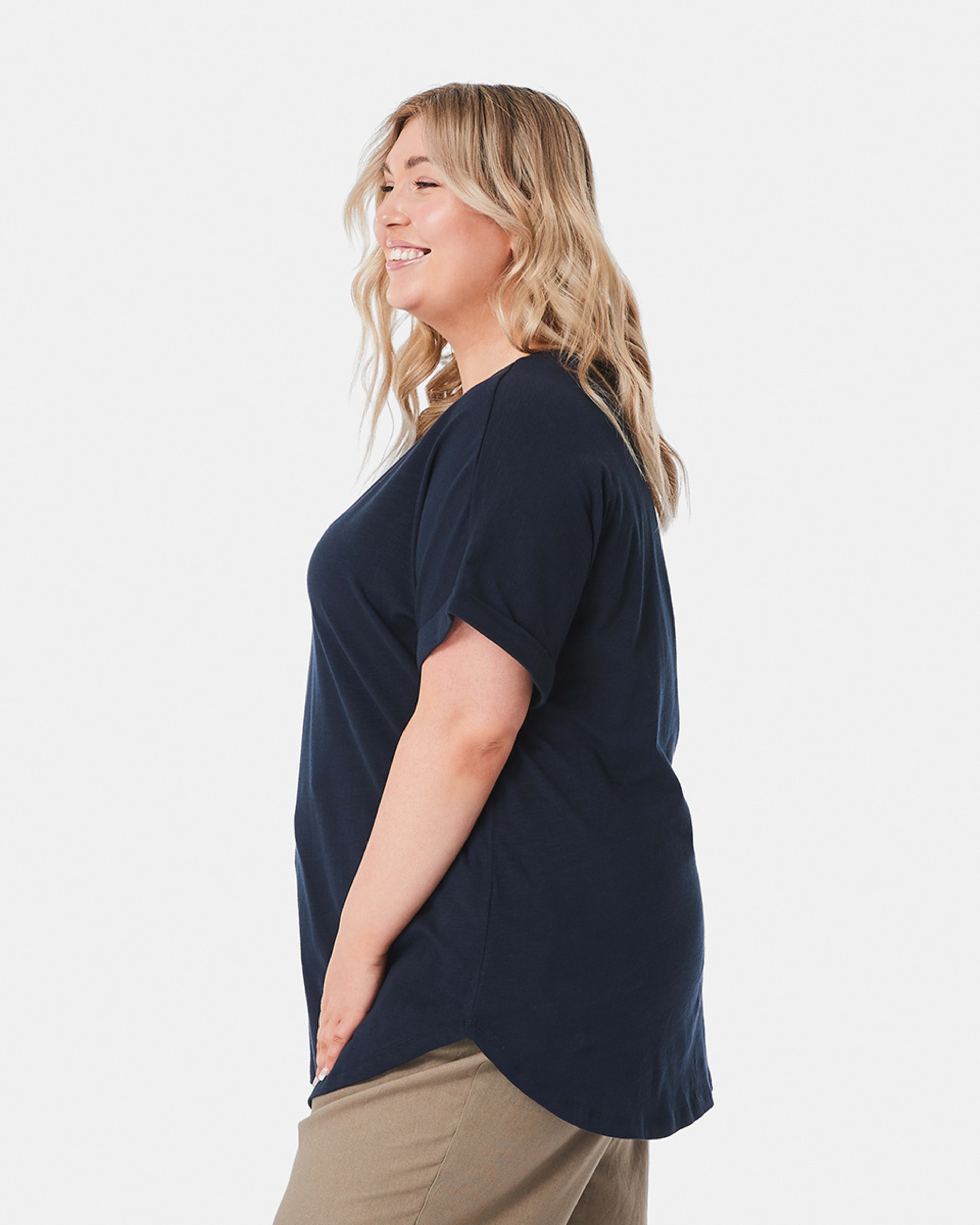 2 Curve Short Sleeve Longline Slub T-shirt SKY CAPTAIN, 2 of 8
