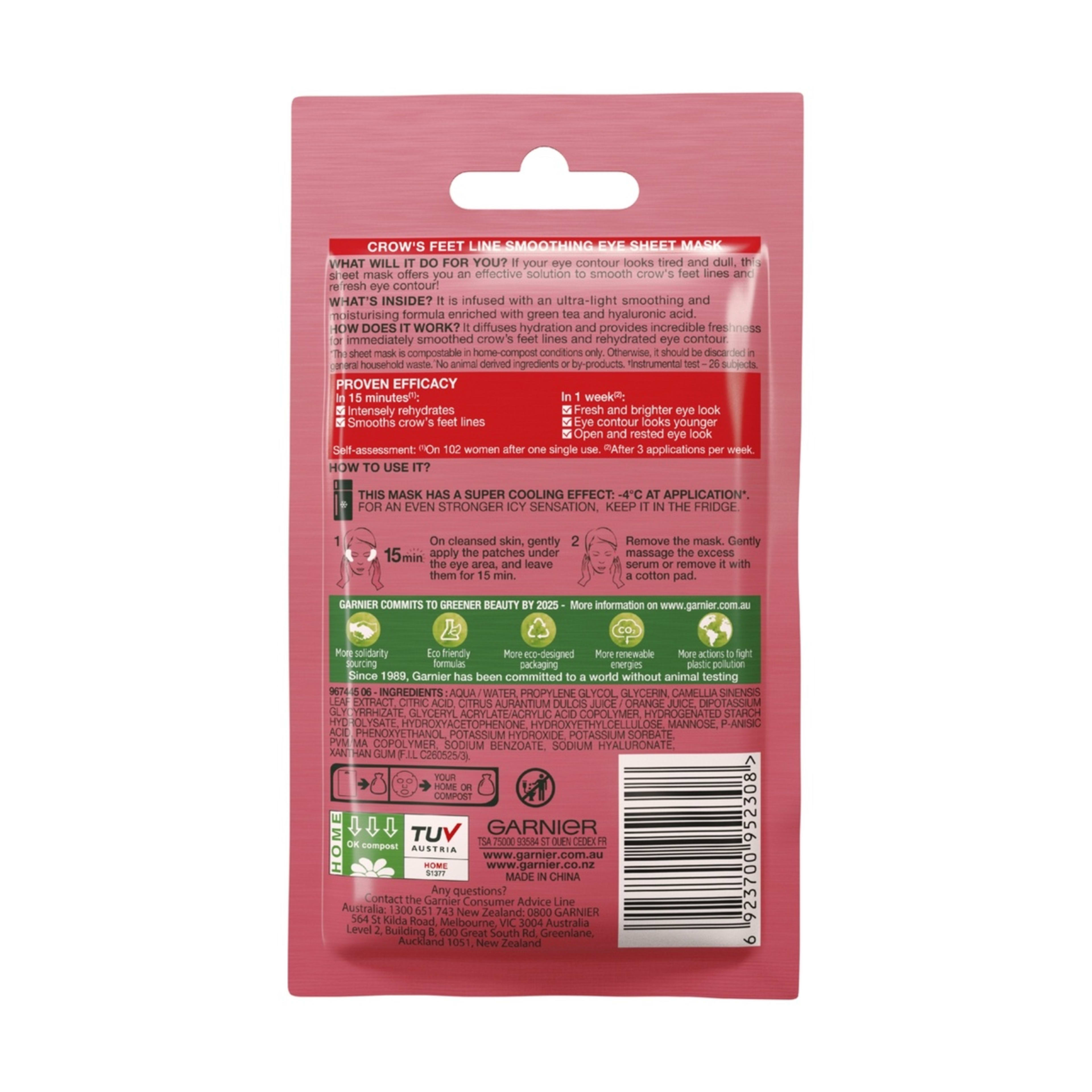 2 Garnier SkinActive Hydra Bomb Eye Sheet Mask 6g - Green Tea & Hyaluronic Acid, 2 of 9