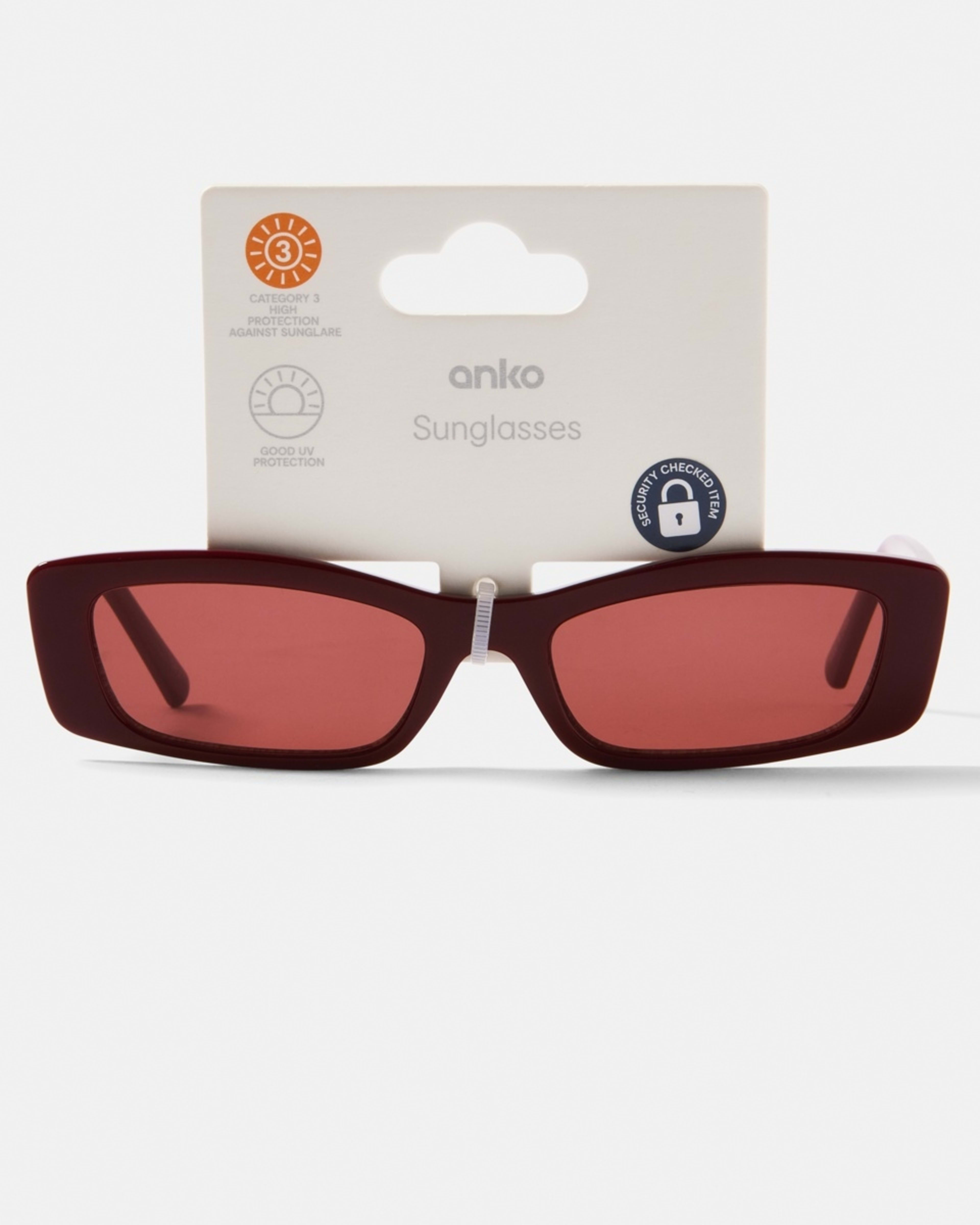 6 Womens Slim Rectangle Sunglasses BURGUNDY CHERRY, 6 of 6