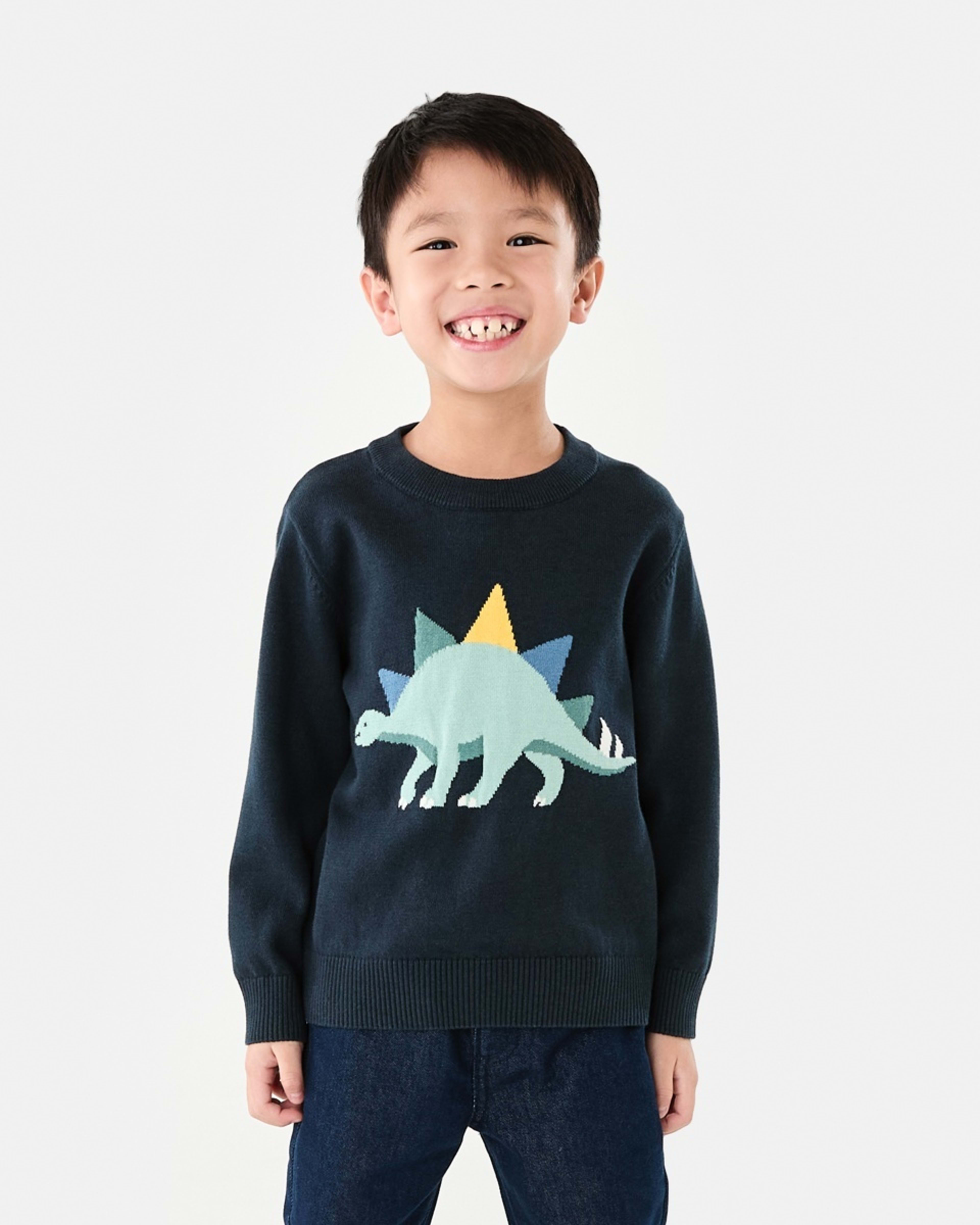 1 Jacquard Crew Neck Top Blue Dino, 1 of 9