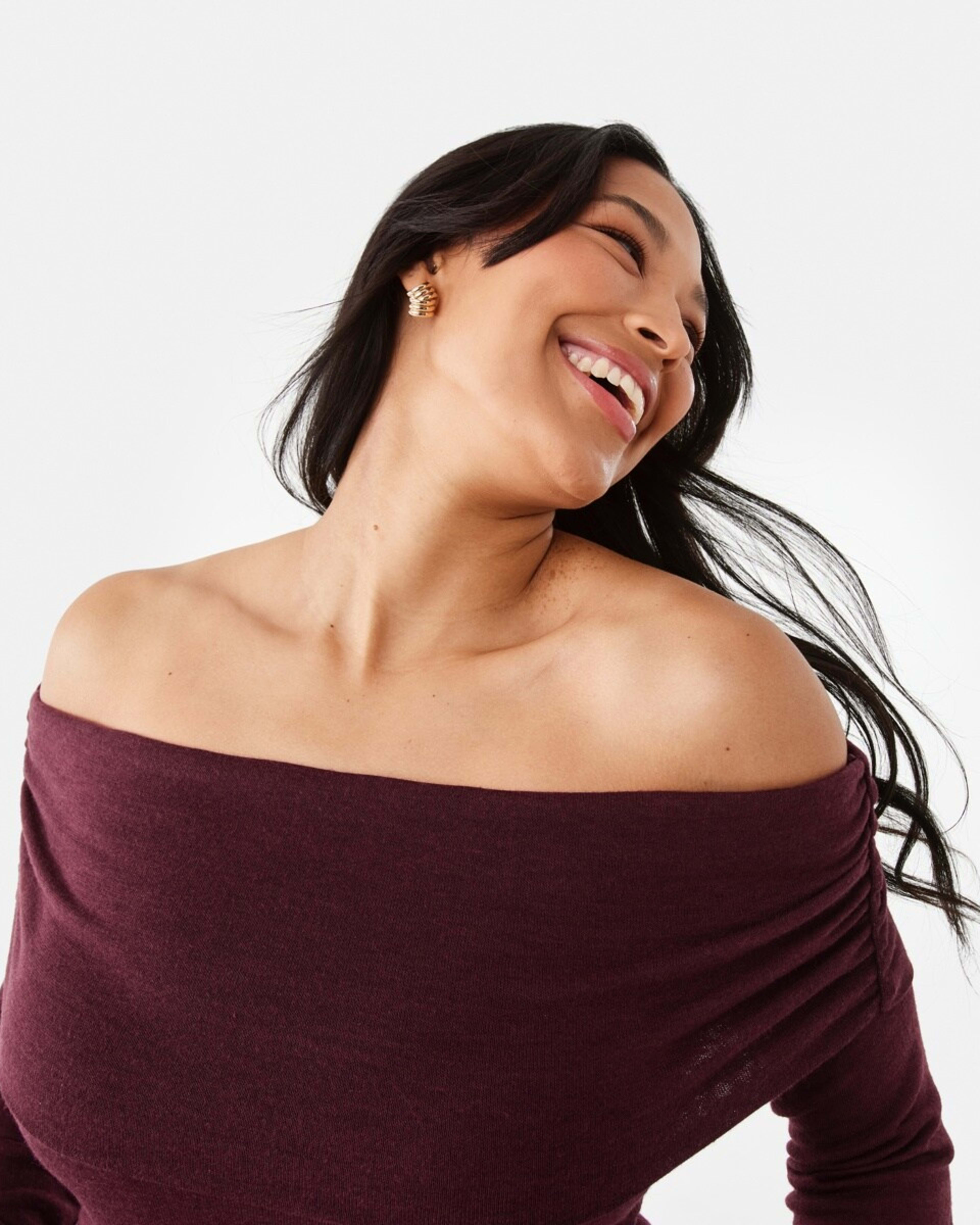 5 Long Sleeve Off Shoulder Top Burgundy, 5 of 7