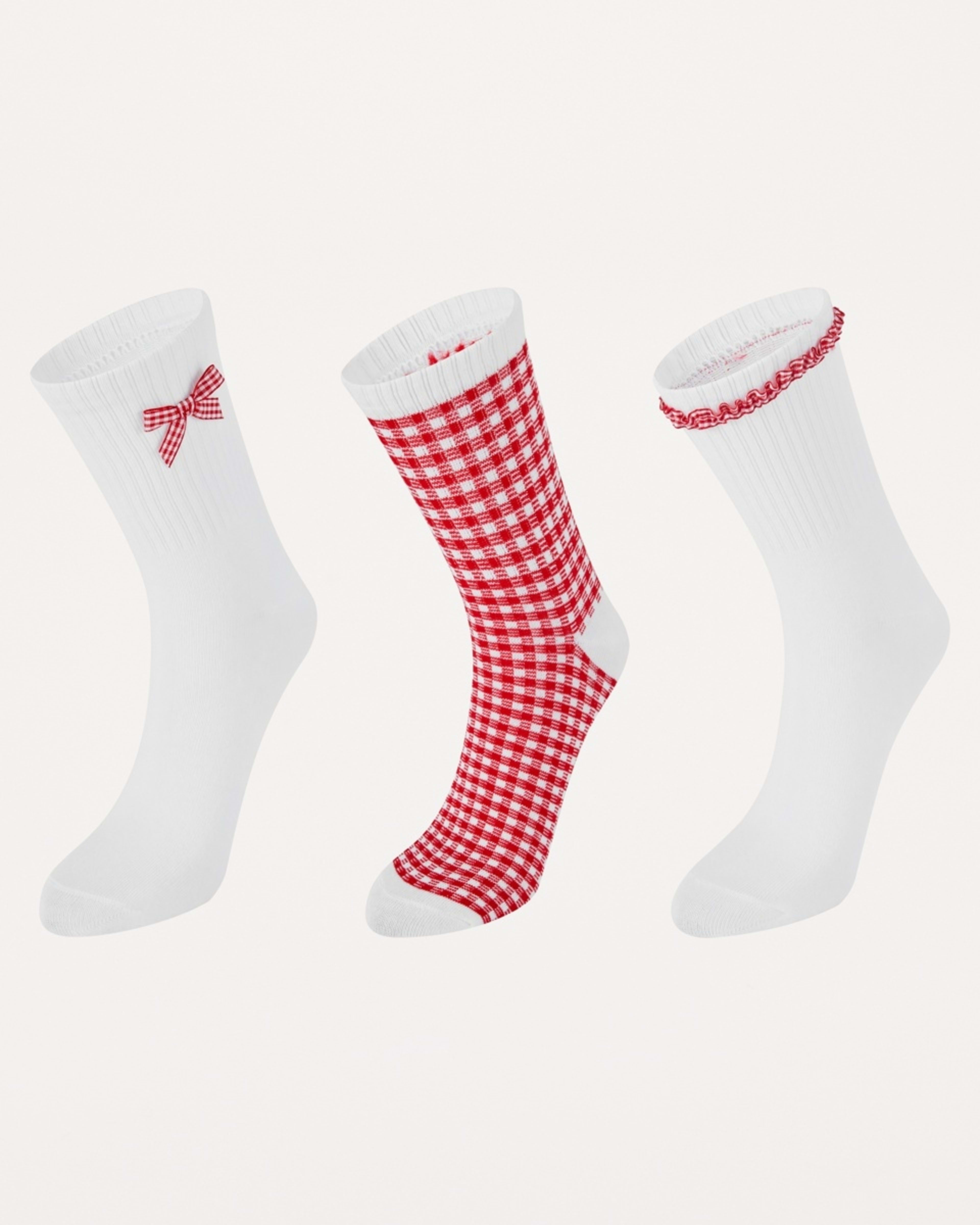 1 3 Pack Fashion Frill Quarter Crew Socks FASHION FRILL RED GINGHAM, 1 of 3